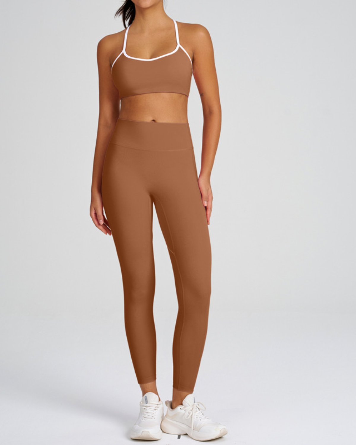 Women's Cut-and-Sew Yoga Set NS56 in Terracotta Brown