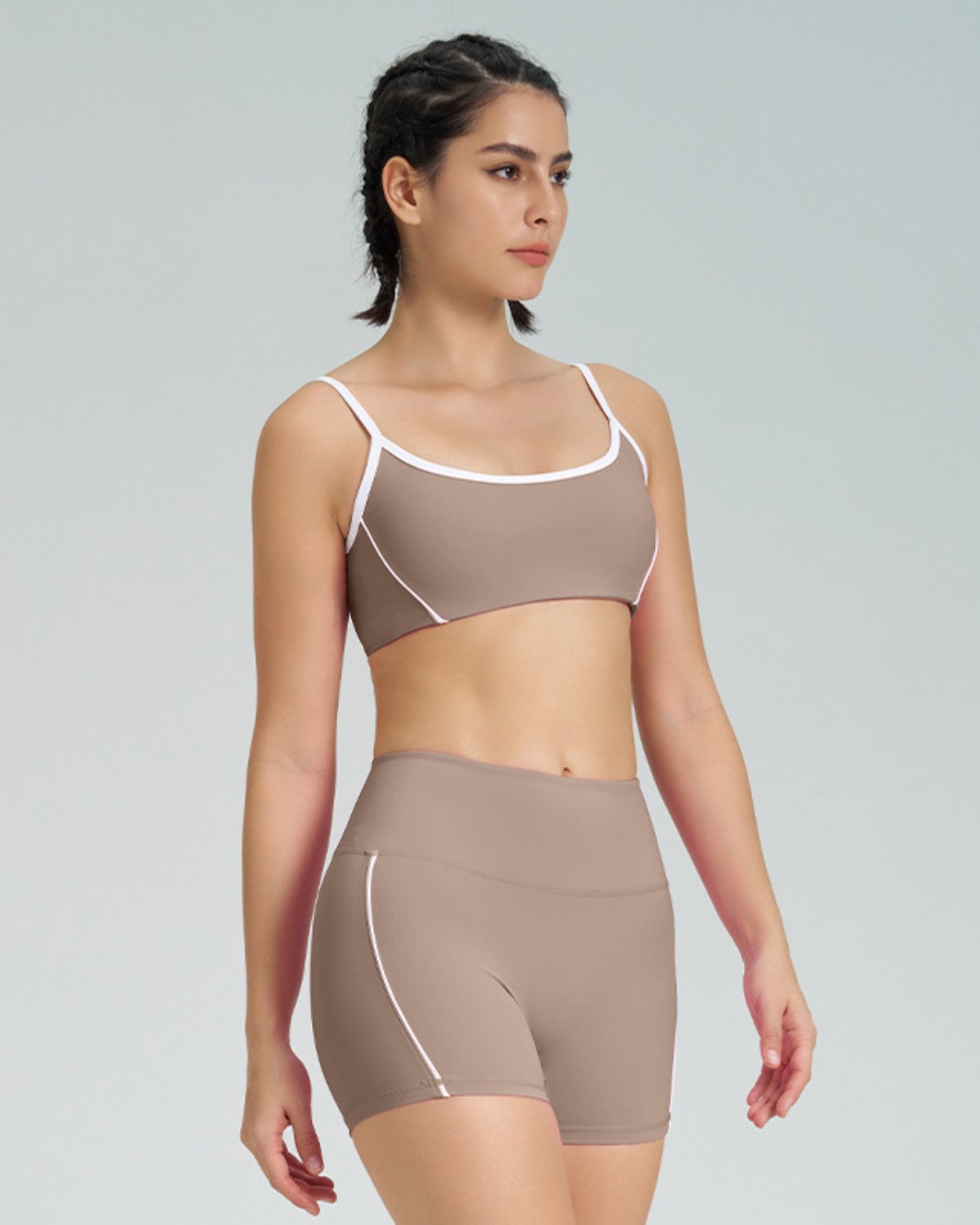 Women's Cut-and-Sew Yoga Set NS58-1 in Brown