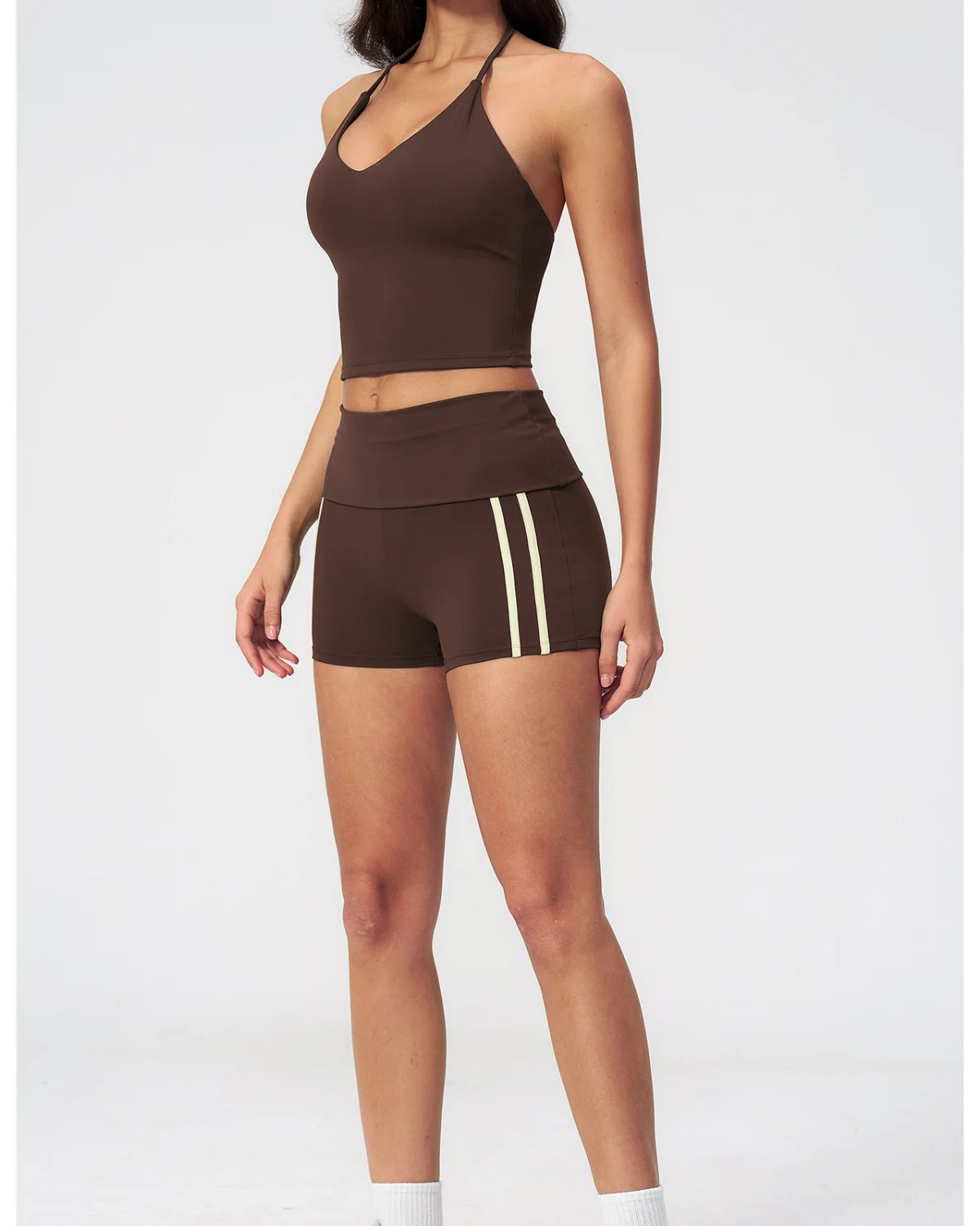 Women's Cut-and-Sew Yoga Set NS598-1 in Brown
