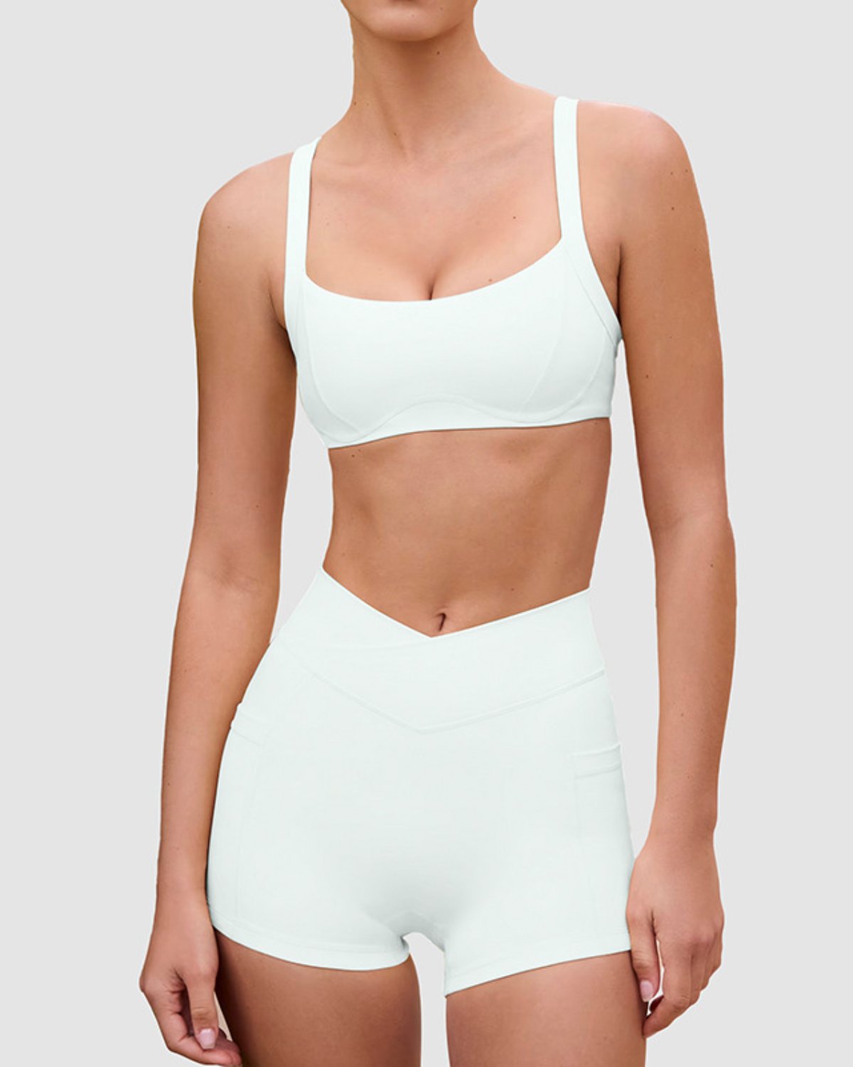 Women's Cut-and-Sew Yoga Set NS60 in White