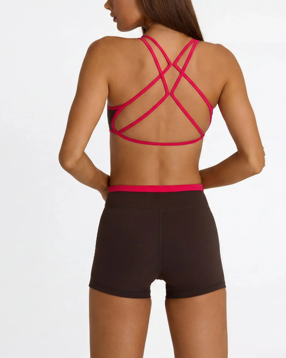 Women's Cut-and-Sew Yoga Set NS603 in Brown