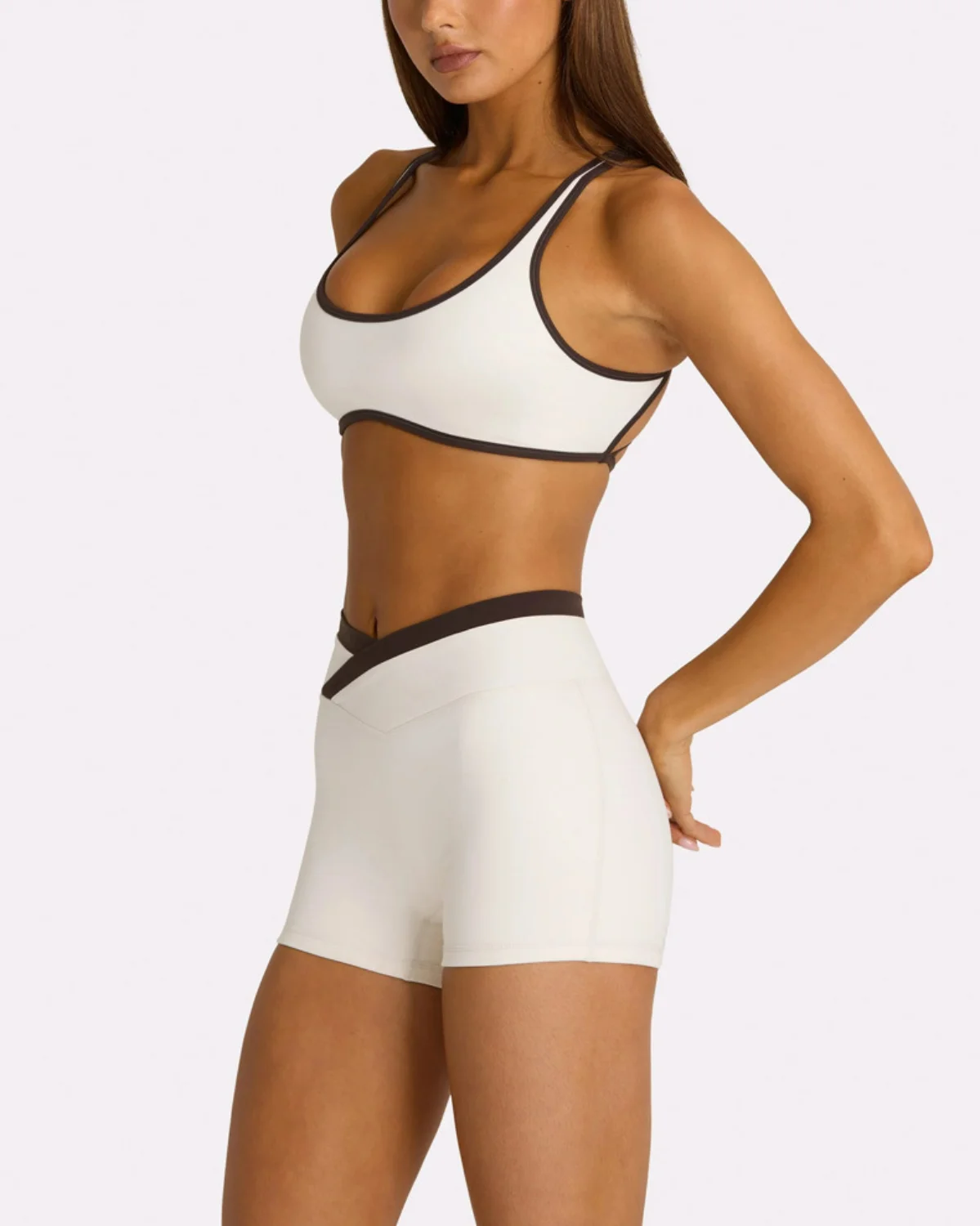 Women's Cut-and-Sew Yoga Set NS603 in White