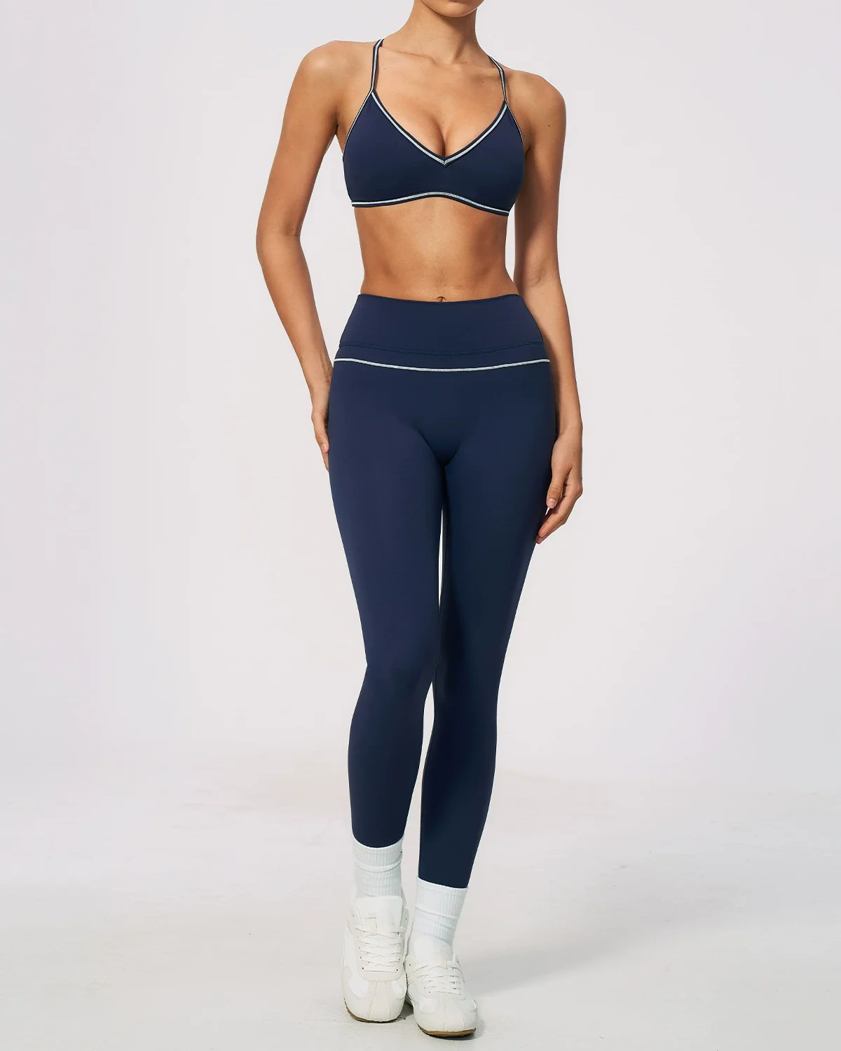 Women's Cut-and-Sew Yoga Set NS610-1 in Navy
