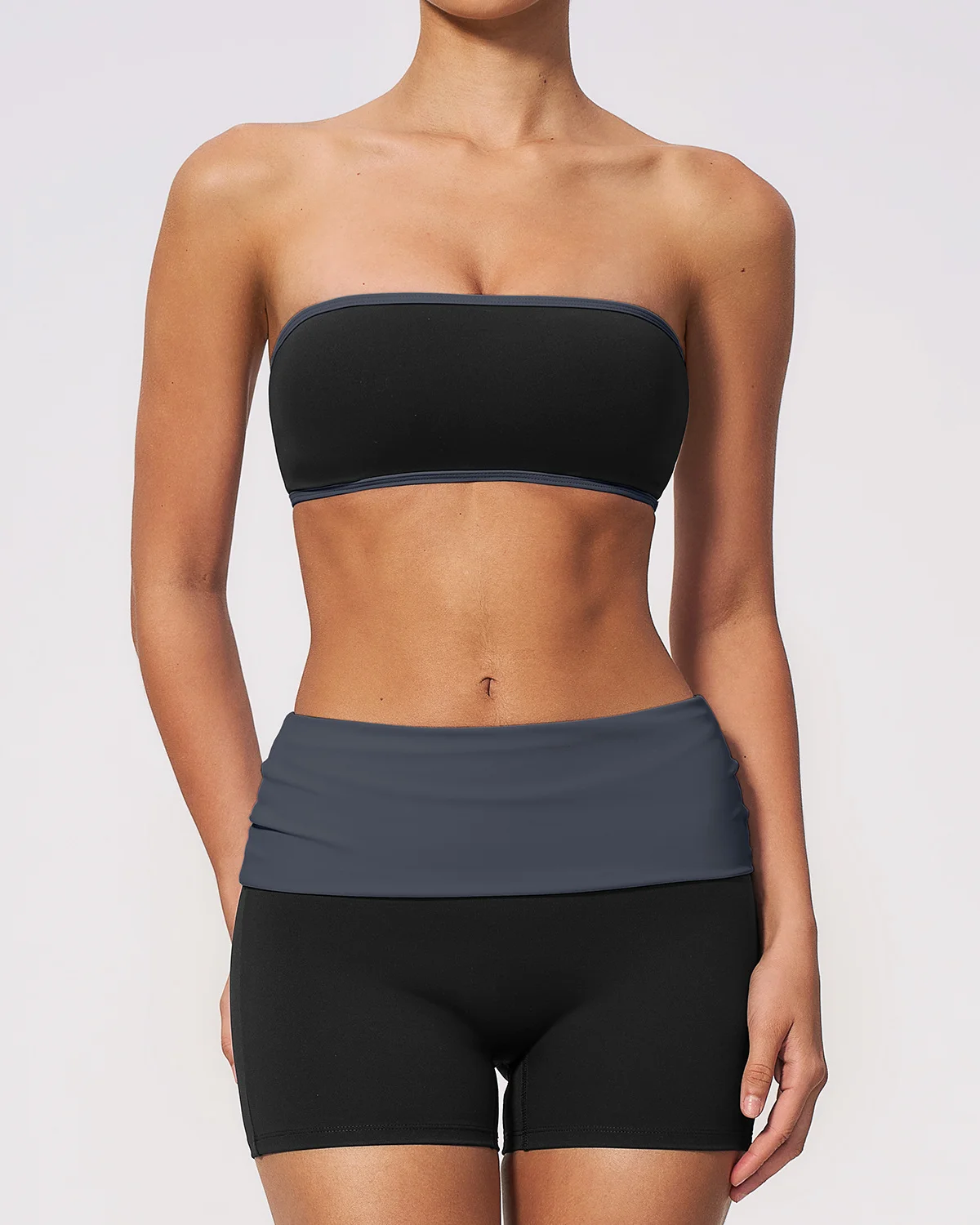 Women's Cut-and-Sew Yoga Set NS619-1 in Black