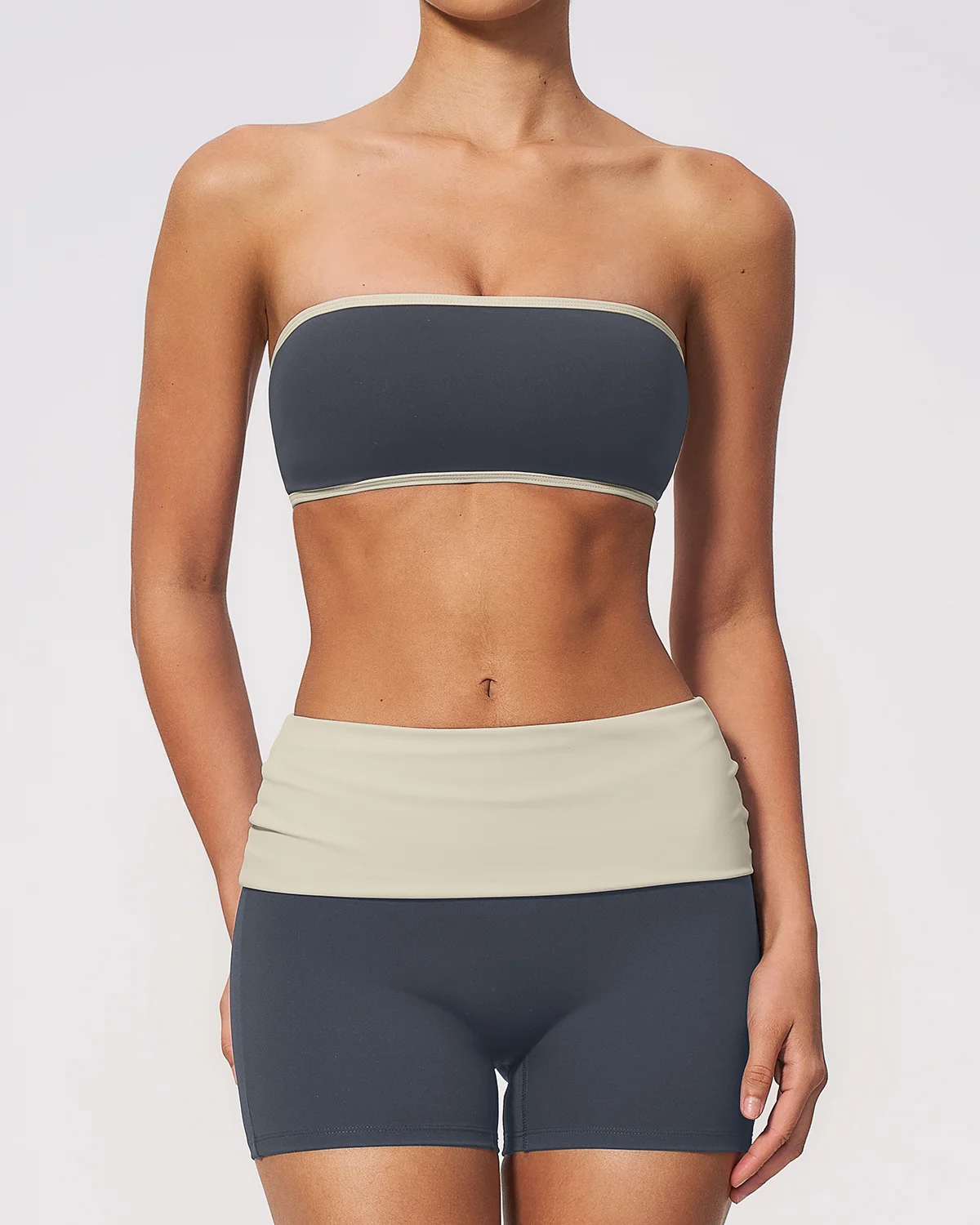 Women's Cut-and-Sew Yoga Set NS619-1 in Gray