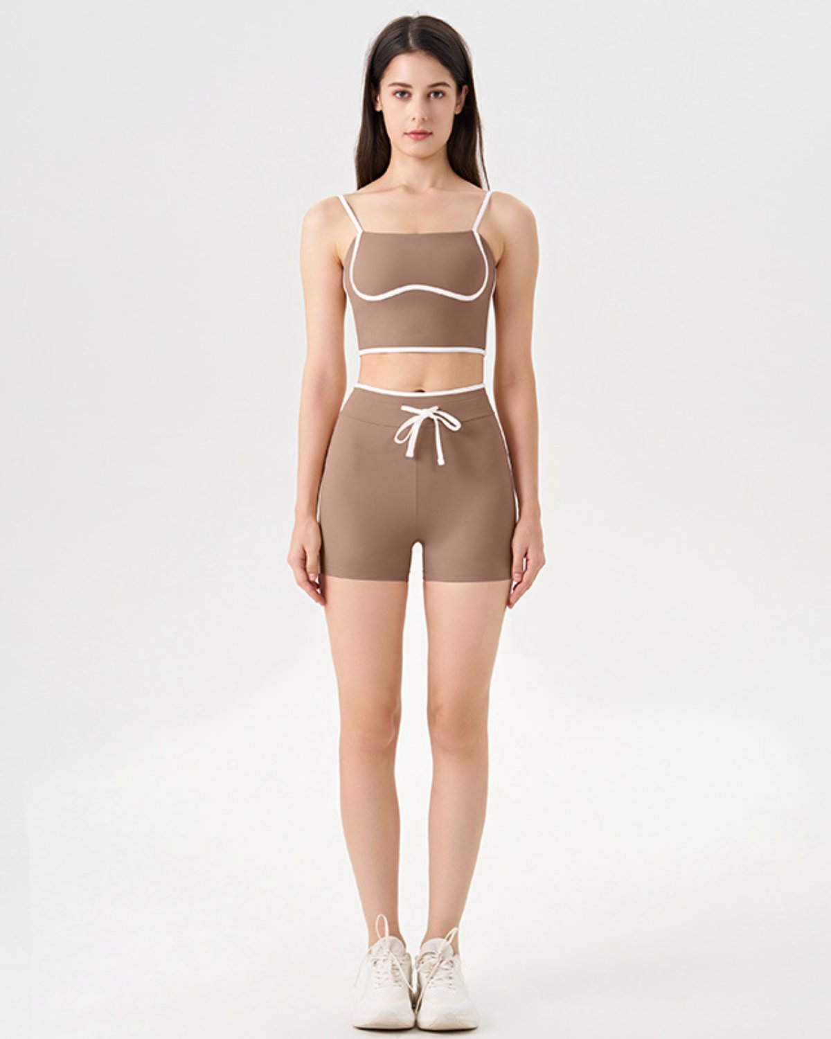 Women's Cut-and-Sew Yoga Set NS62-1 in Brown