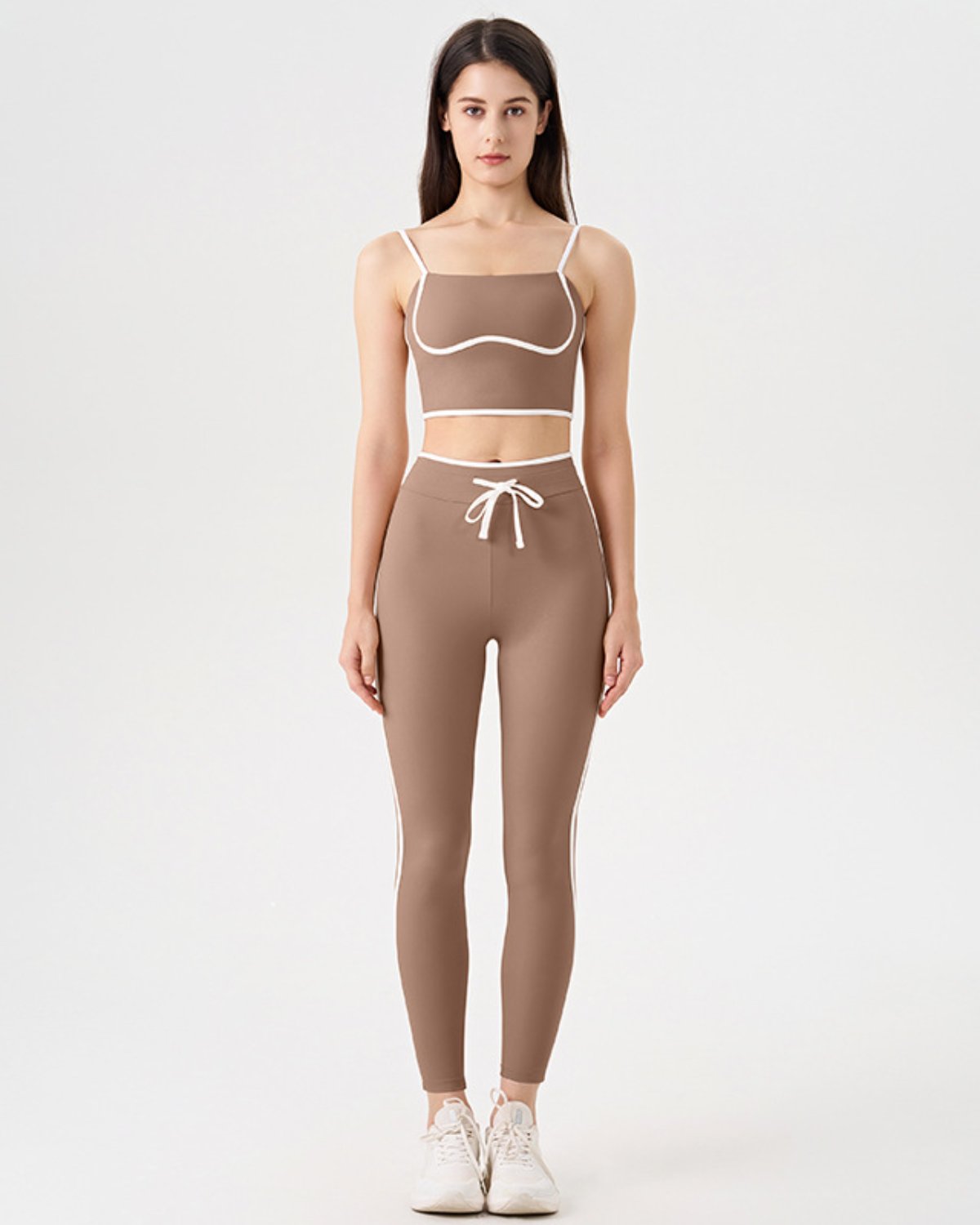 Women's Cut-and-Sew Yoga Set NS62 in Brown