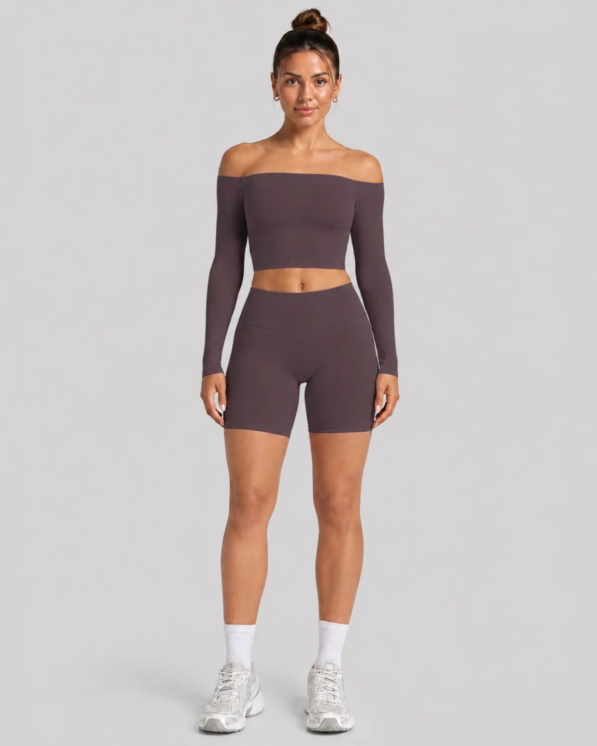 Women's Cut-and-Sew Yoga Set NS620-1 in Brown