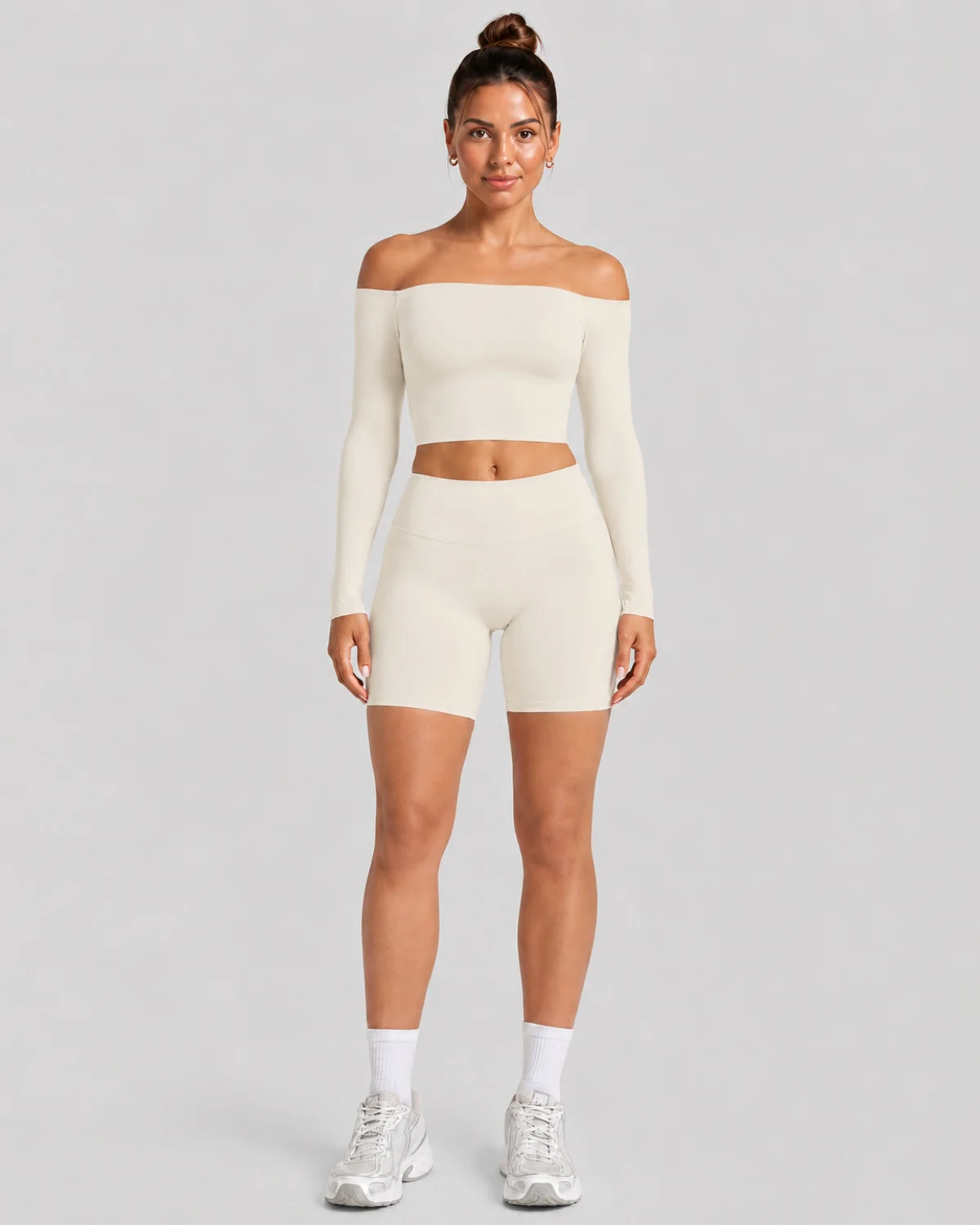 Women's Cut-and-Sew Yoga Set NS620-1 in White