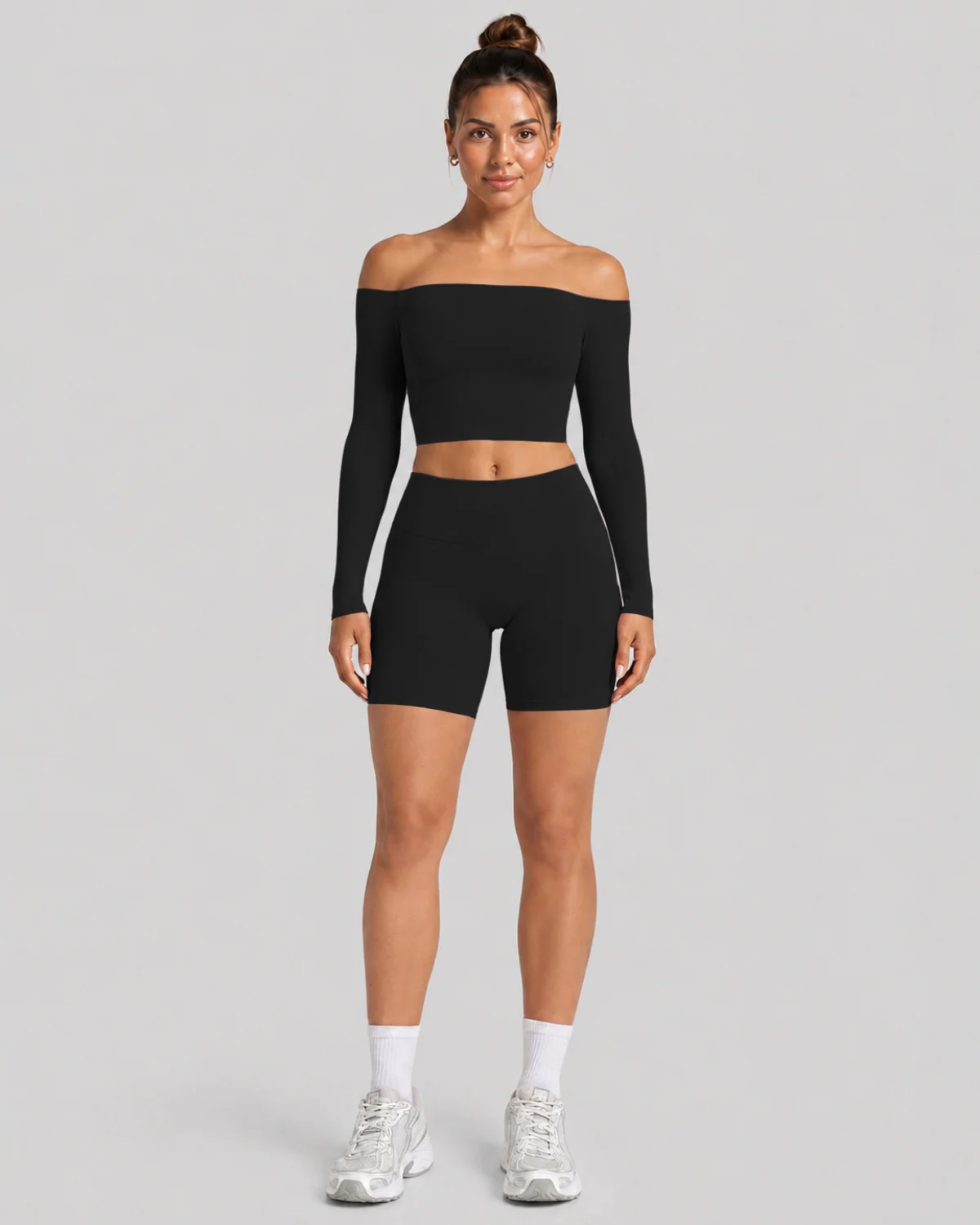 Women's Cut-and-Sew Yoga Set NS620-1 in Black