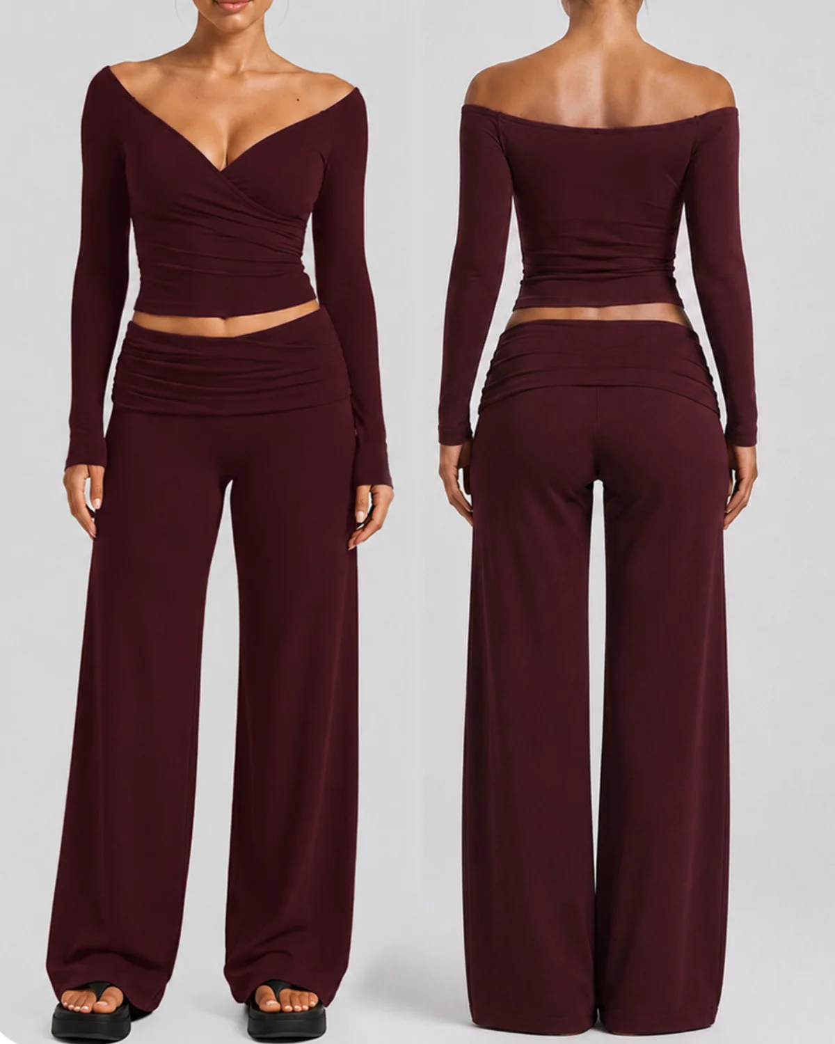 Women's Cut-and-Sew Yoga Set NS621 in Wine
