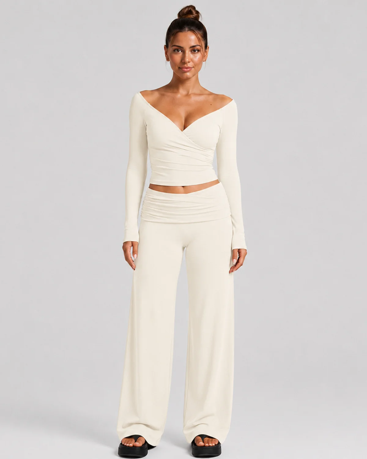 Women's Cut-and-Sew Yoga Set NS621 in White