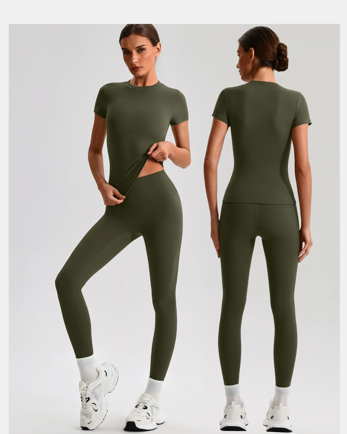Women's Cut-and-Sew Yoga Set NS622 in Olive