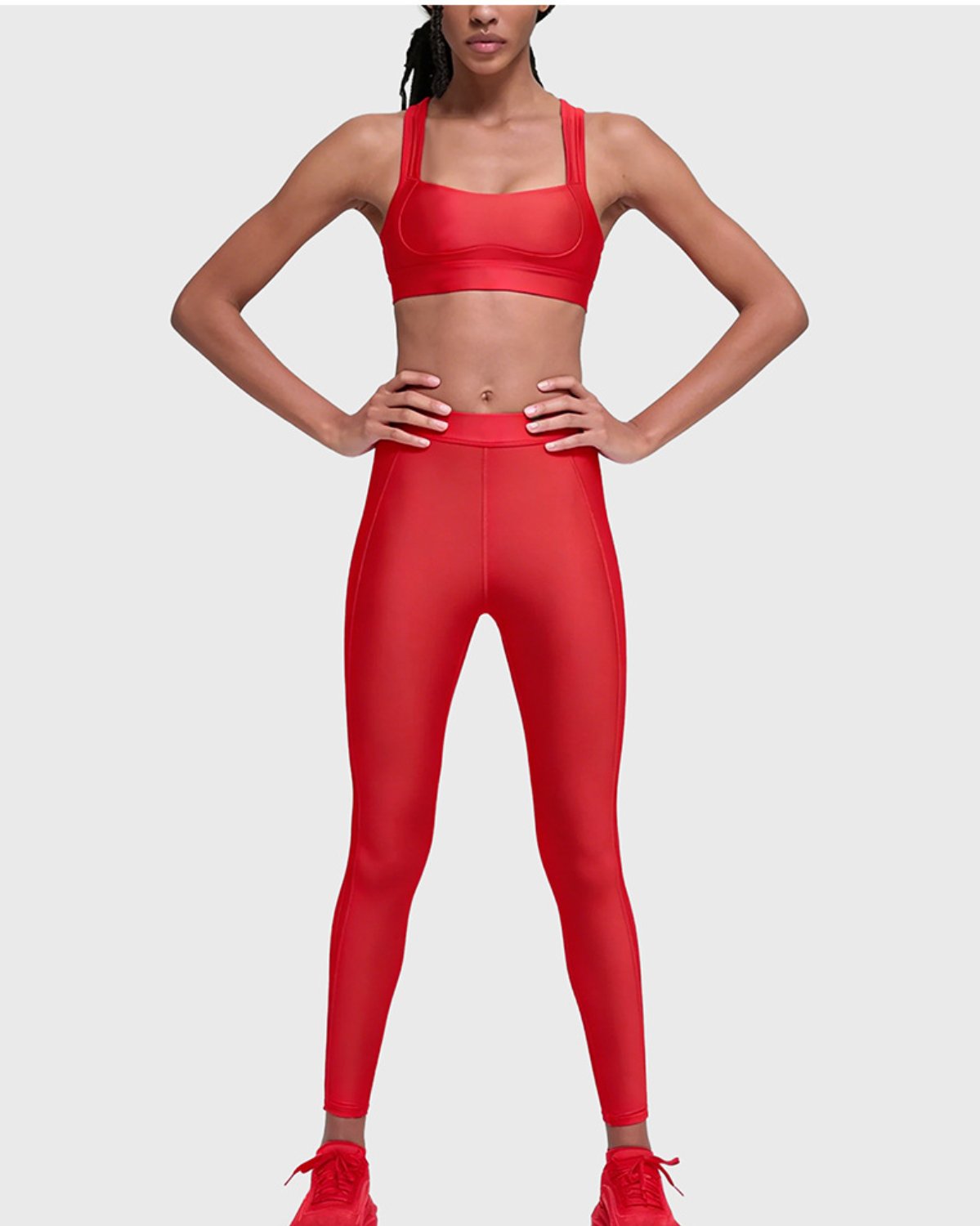Women's Cut-and-Sew Yoga Set NS65 in Red
