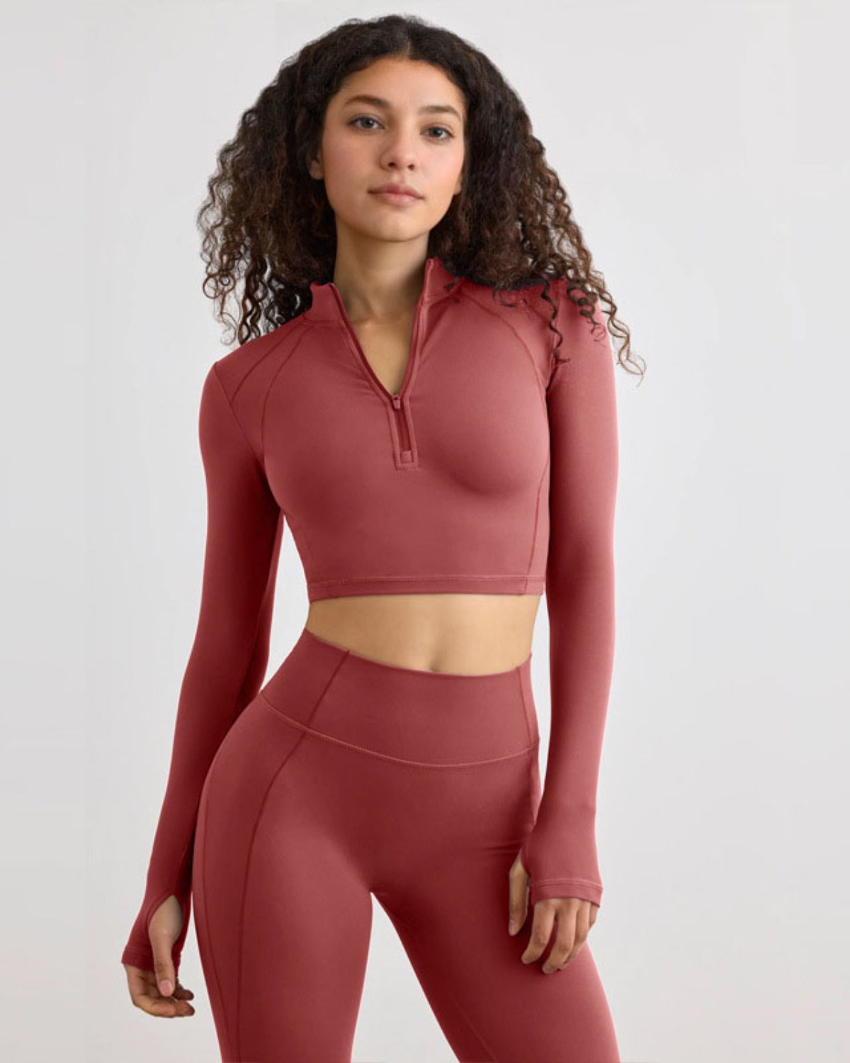 Women's Cut-and-Sew Yoga Set NS67 in Red