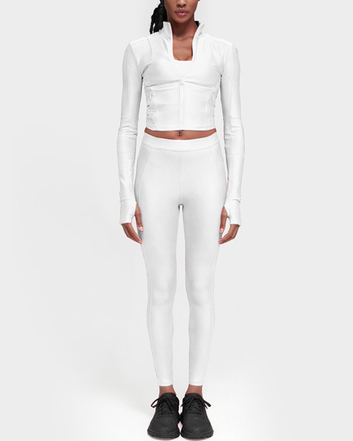 Women's Cut-and-Sew Yoga Set NS70 in White