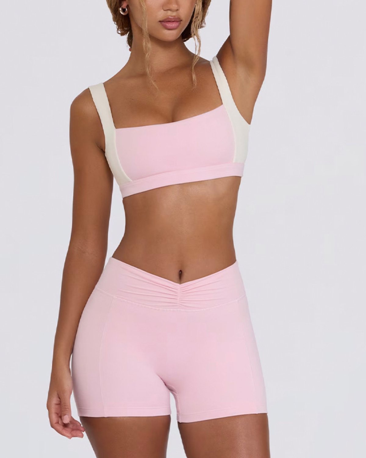 Women's Cut-and-Sew Yoga Set NS75 in Pink