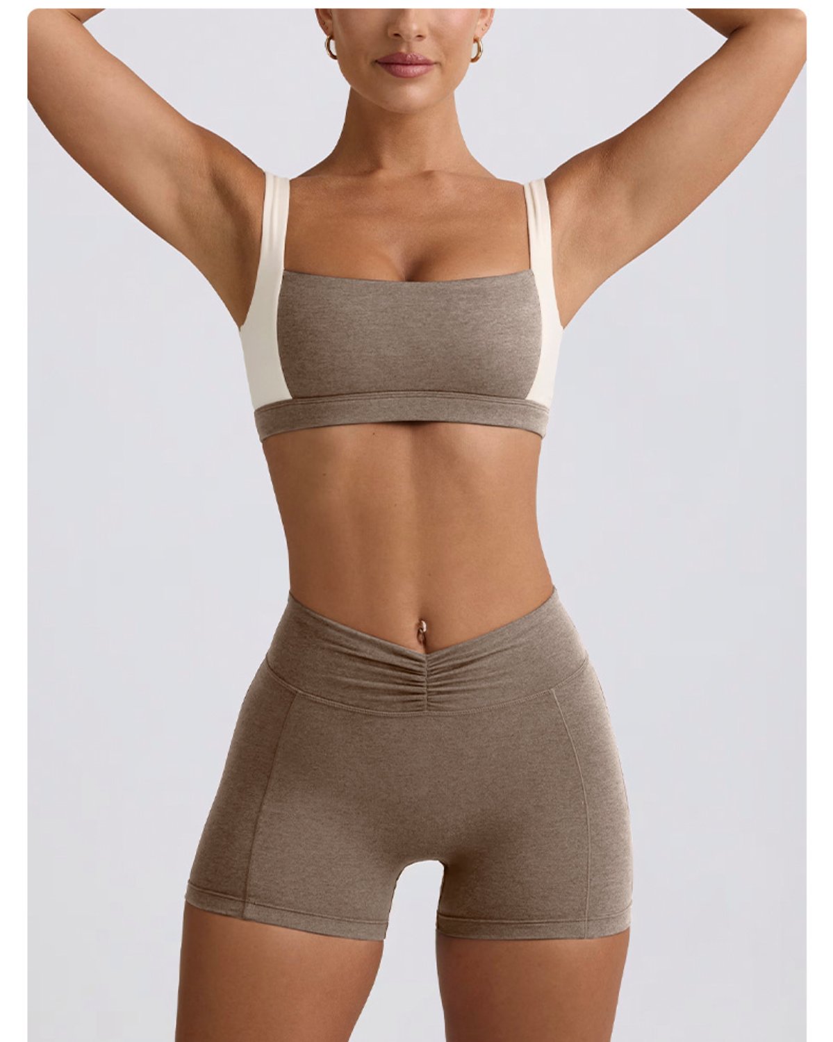 Women's Cut-and-Sew Yoga Set NS75 in Dark Walnut Brown