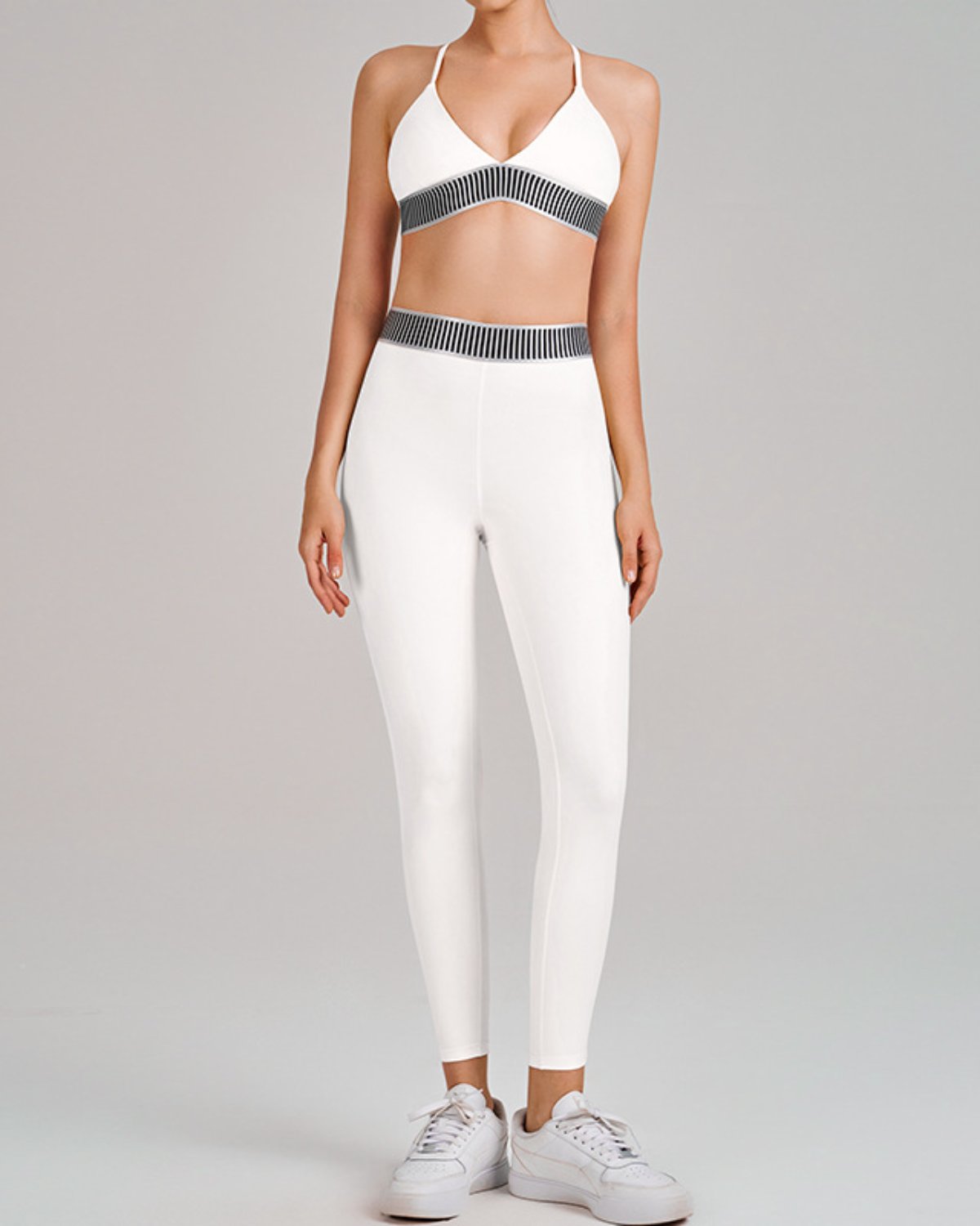 Women's Cut-and-Sew Yoga Set NS76 in White