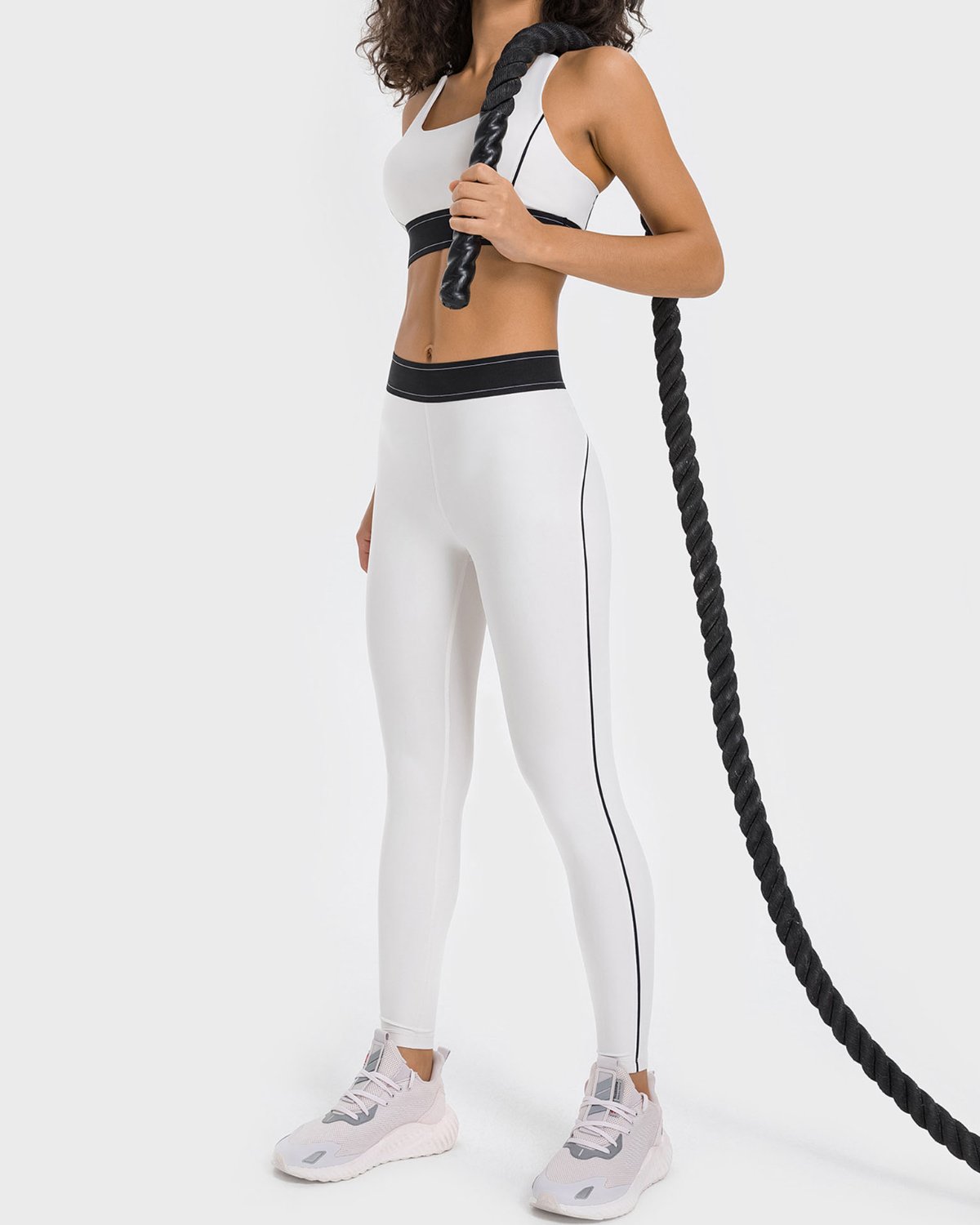 Women's Cut-and-Sew Yoga Set NS77 in White