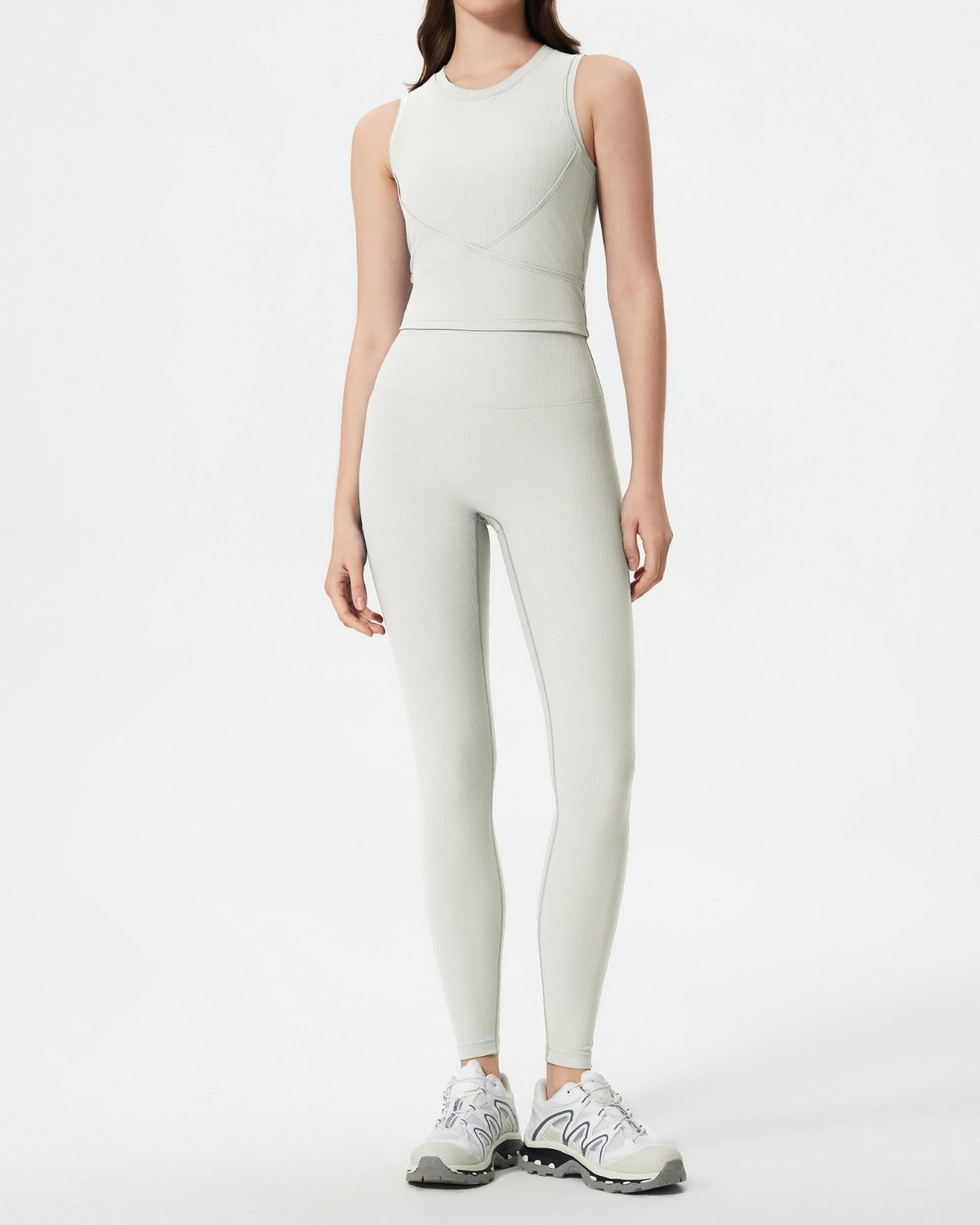 Women's Cut-and-Sew Yoga Set NS78 in White
