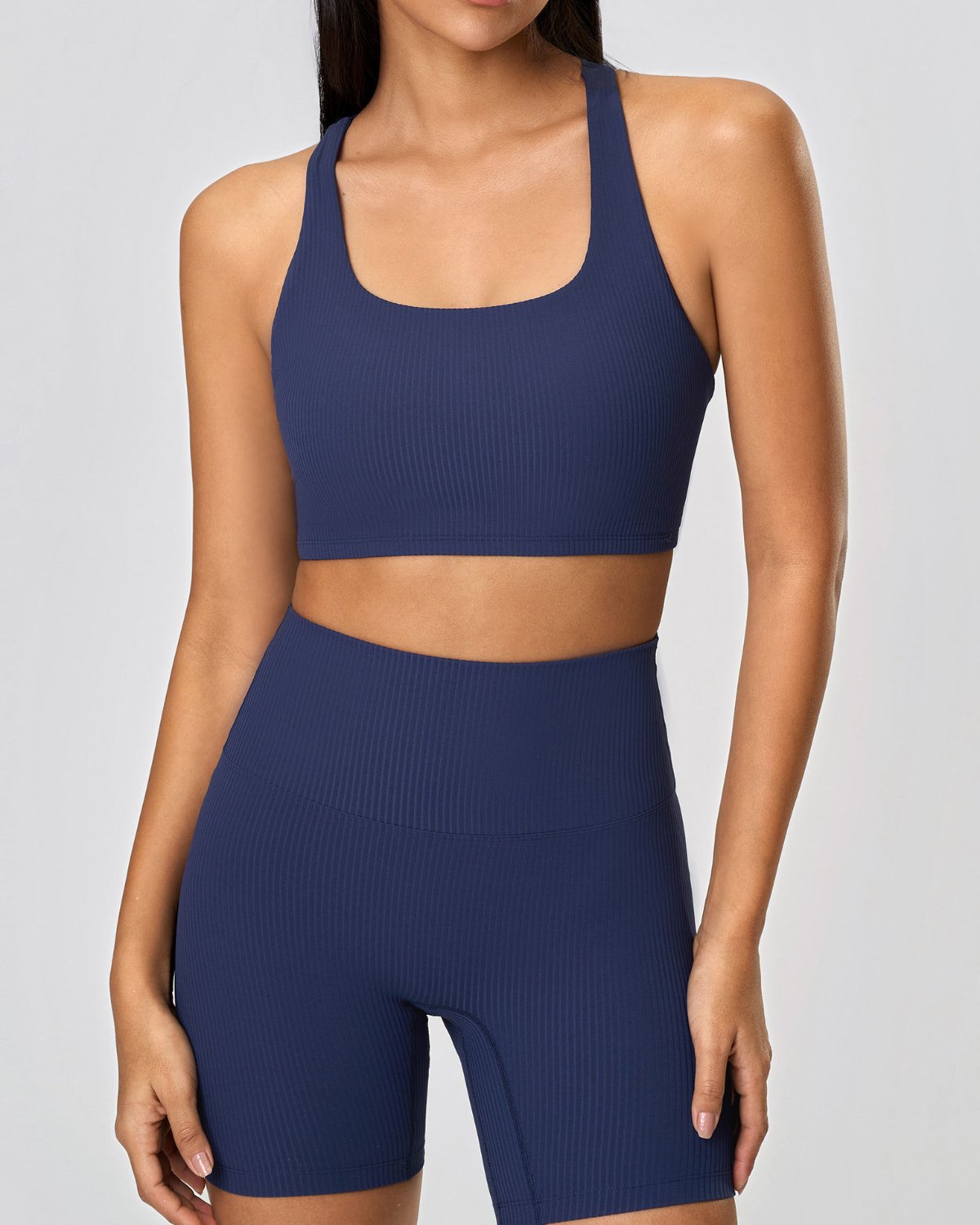 Women's Cut-and-Sew Yoga Set NS79 in Navy Blue Purple