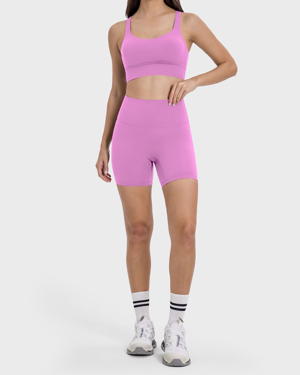 Women's Cut-and-Sew Yoga Set NS81 in Pink
