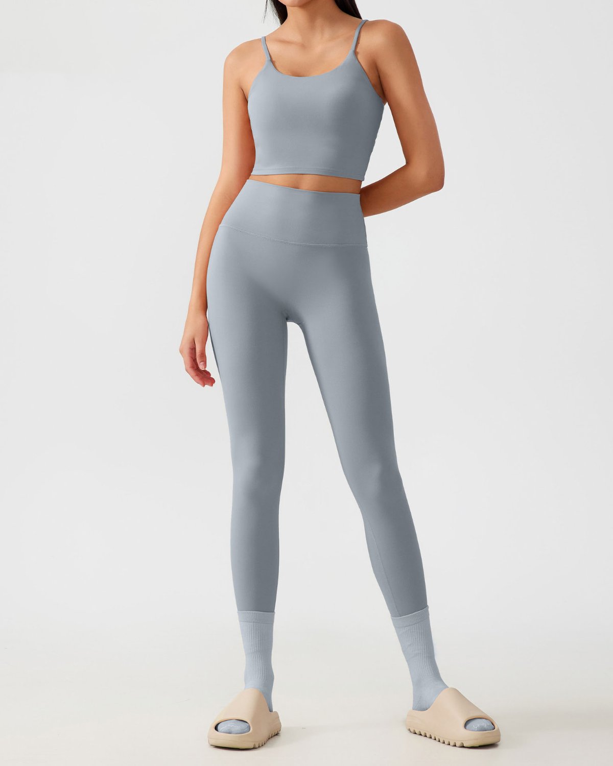 Women's Cut-and-Sew Yoga Set NS82-1 in Grey