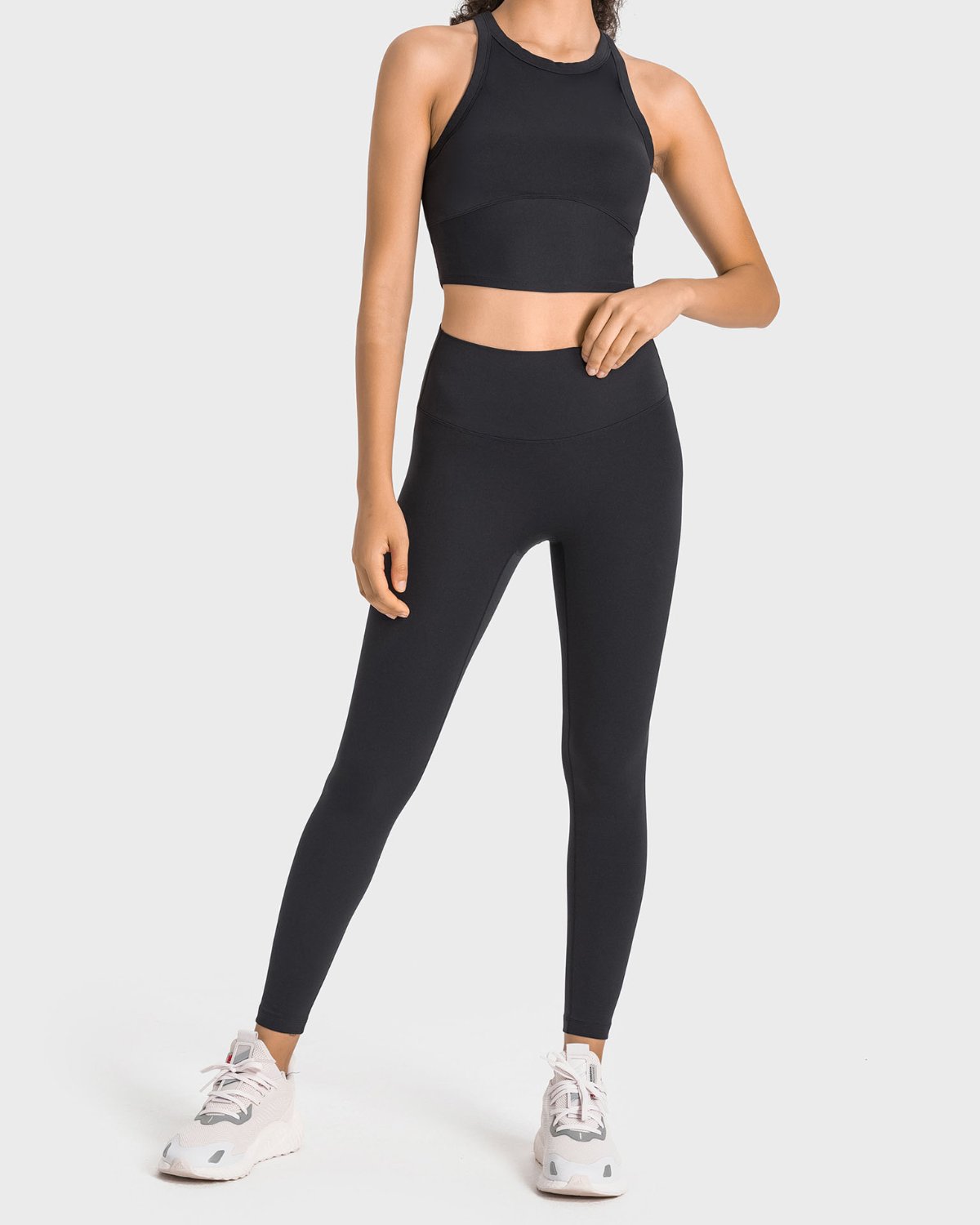 Women's Cut-and-Sew Yoga Set NS83 in Charcoal