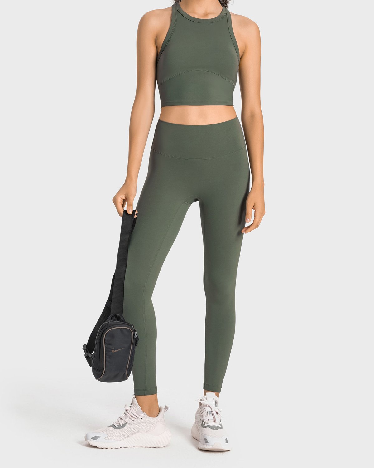 Women's Cut-and-Sew Yoga Set NS83 in Olive Green