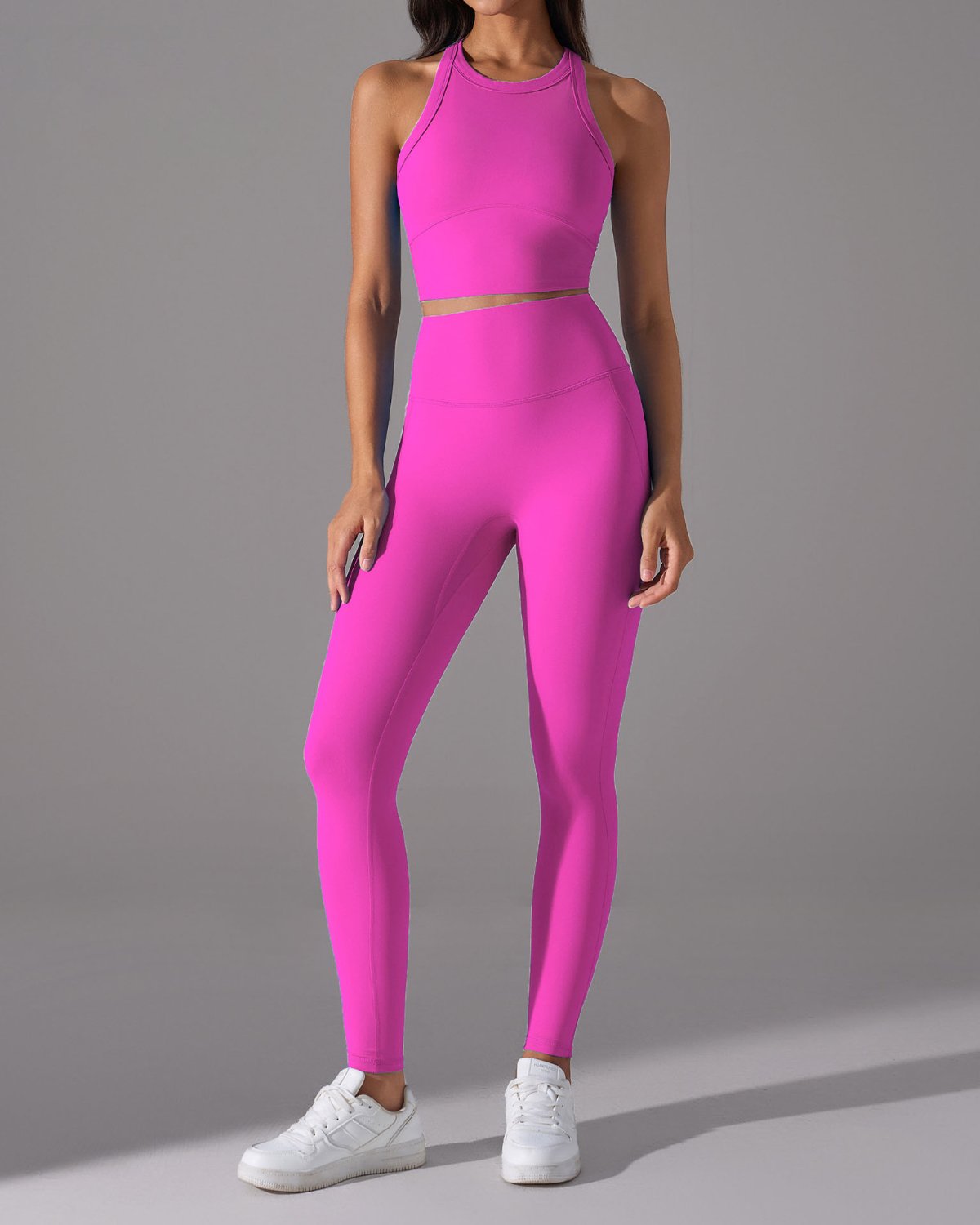 Women's Cut-and-Sew Yoga Set NS86 in Hot Pink