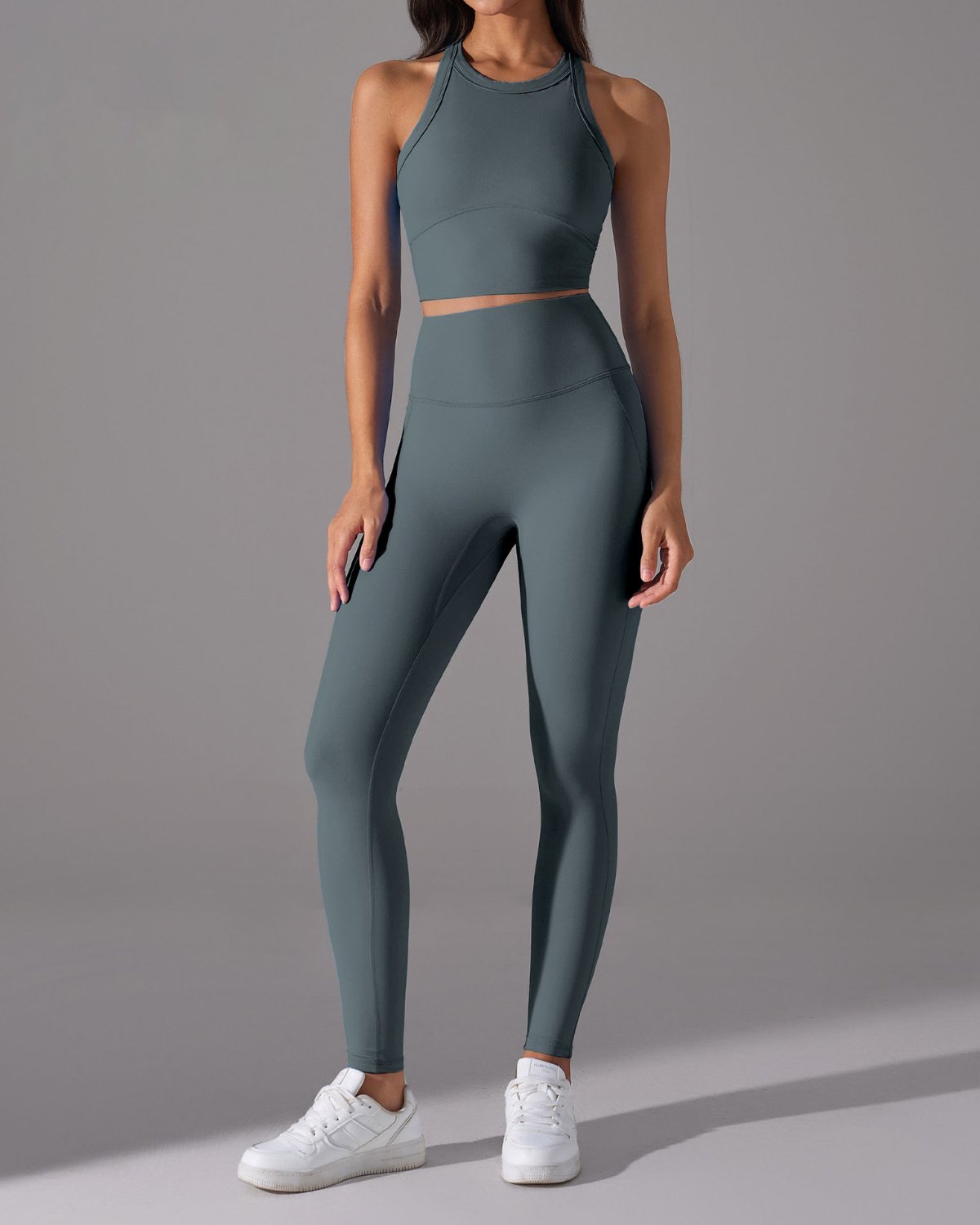 Women's Cut-and-Sew Yoga Set NS86 in Light Ink Gray Blue