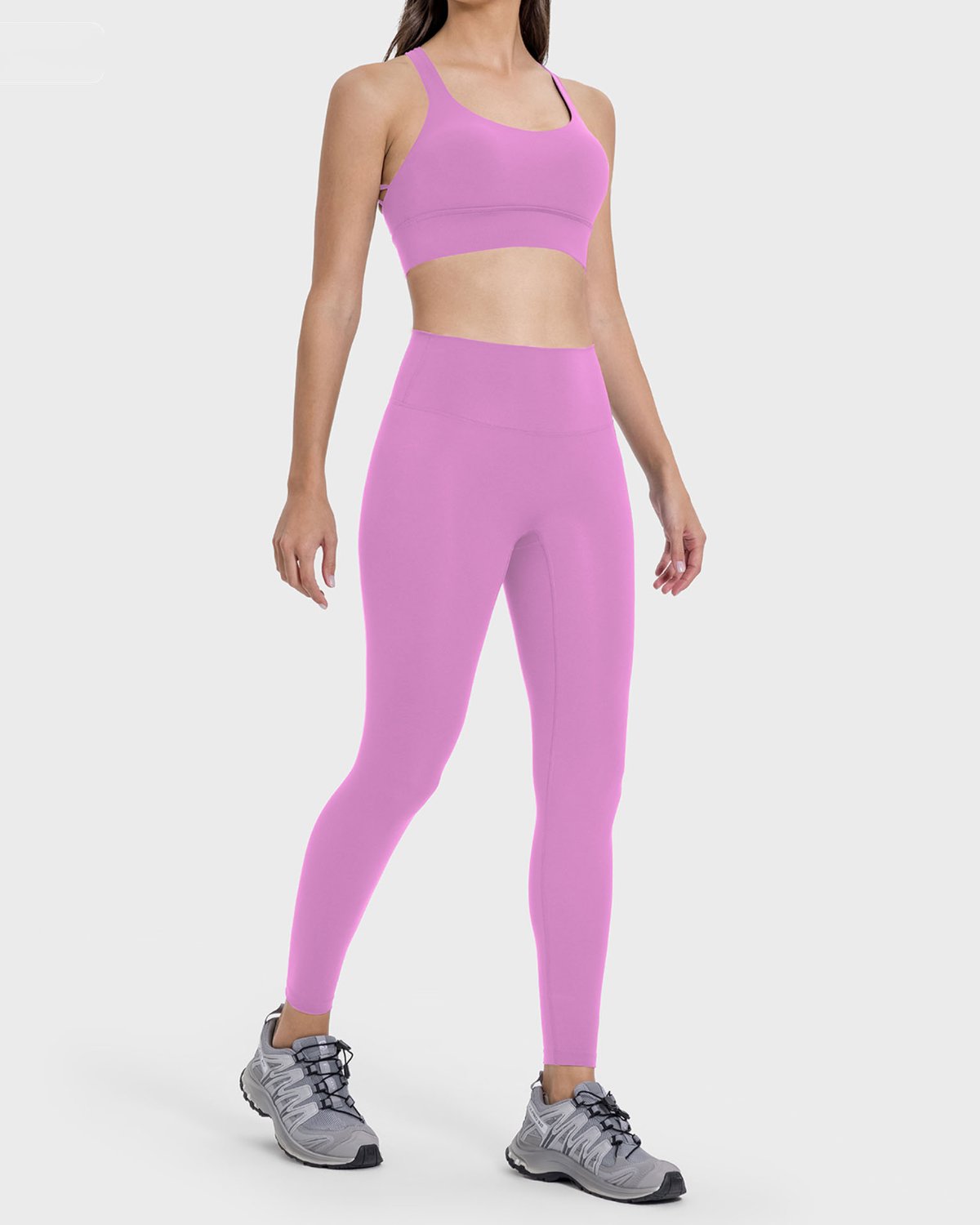 Women's Cut-and-Sew Yoga Set NS87 in Pink