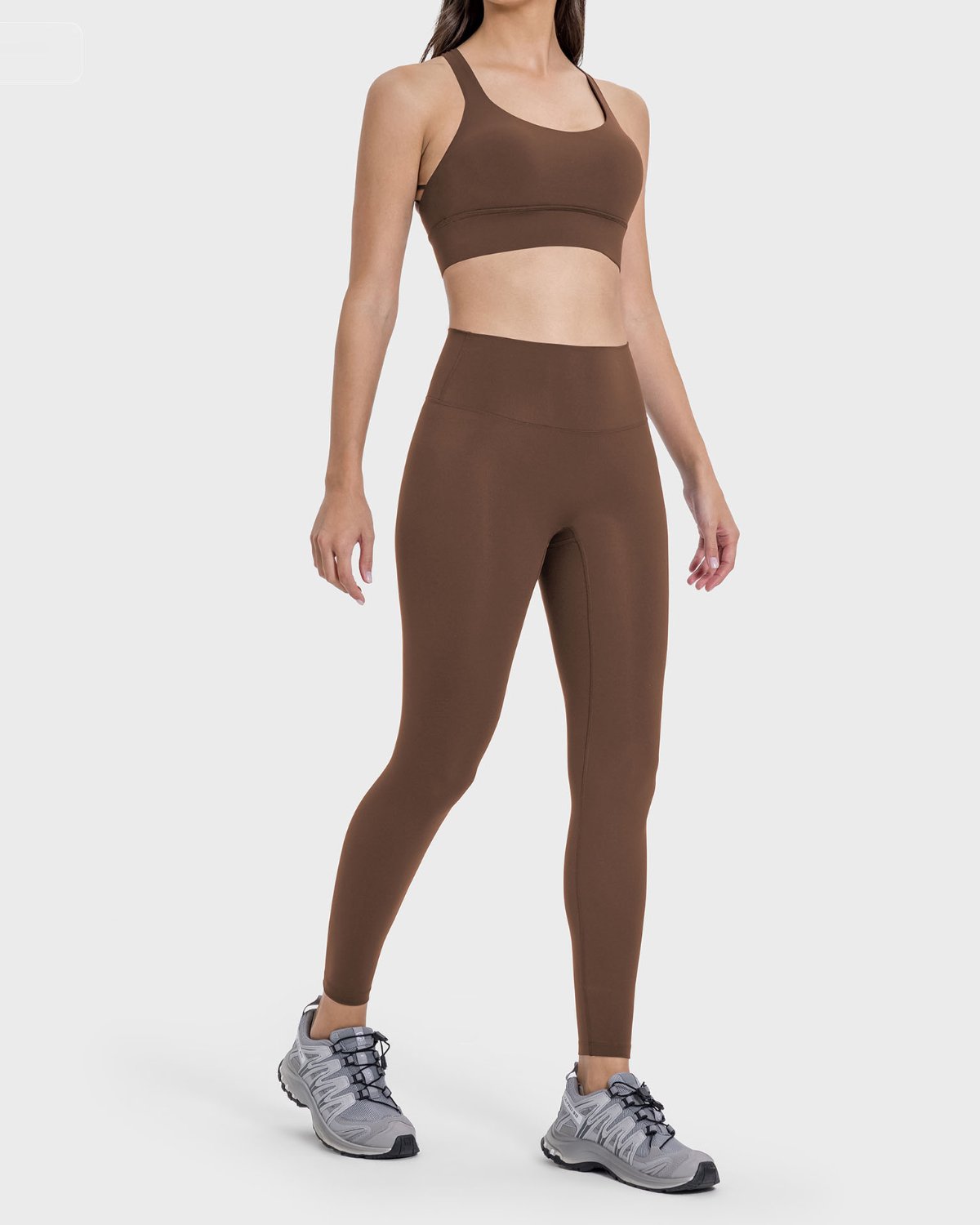 Women's Cut-and-Sew Yoga Set NS87 in Sandalwood Brown
