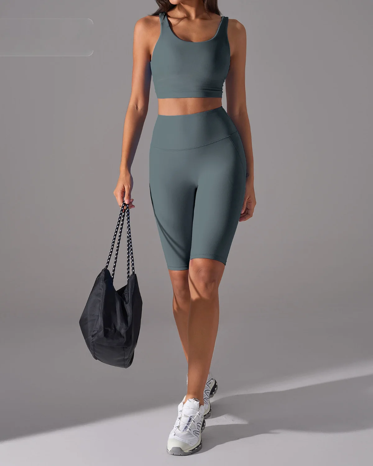 Women's Cut-and-Sew Yoga Set NS88-1 in Charcoal Grey