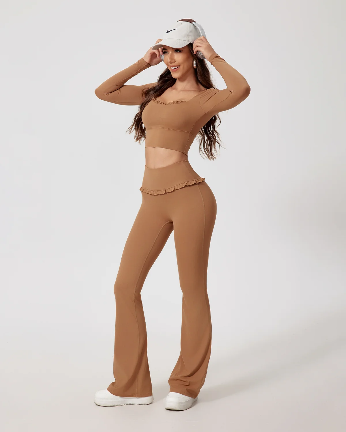 Women's Cut-and-Sew Yoga Set NS89 in Tobacco Brown