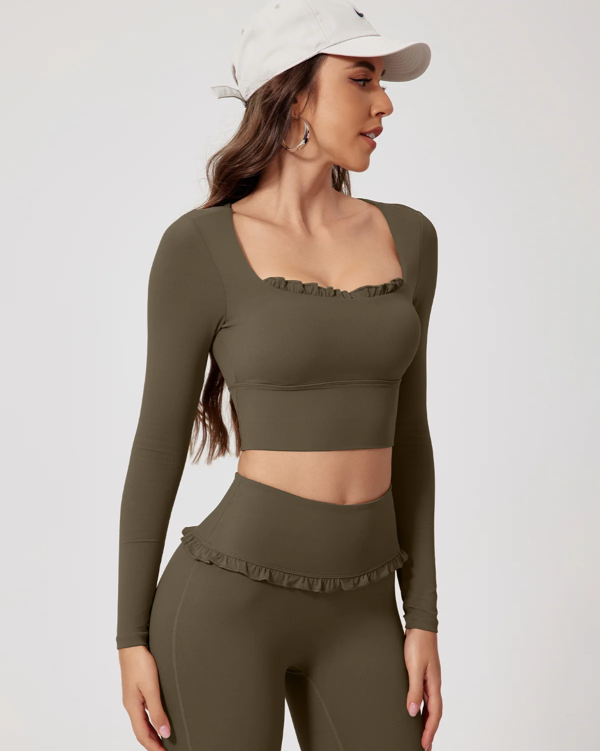 Women's Cut-and-Sew Yoga Set NS89 in Walnut Brown