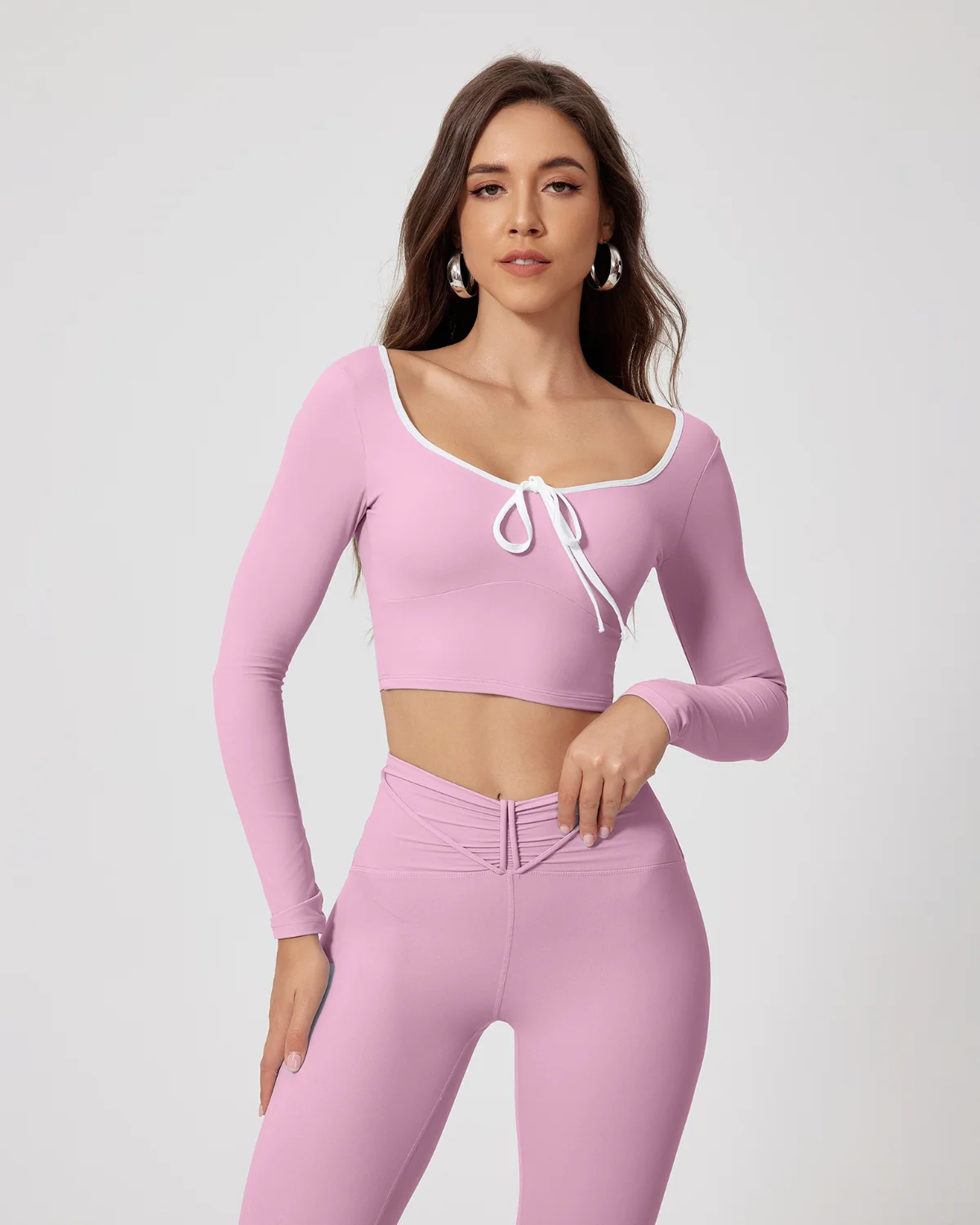 Women's Cut-and-Sew Yoga Set NS94 in Light Pink