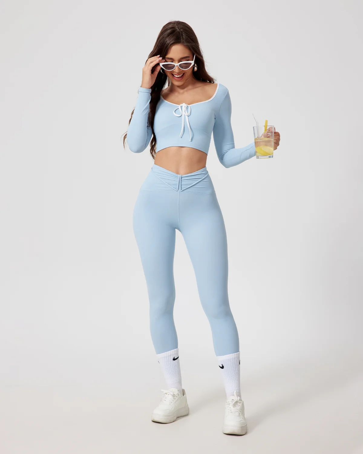 Women's Cut-and-Sew Yoga Set NS94 in Baby Blue
