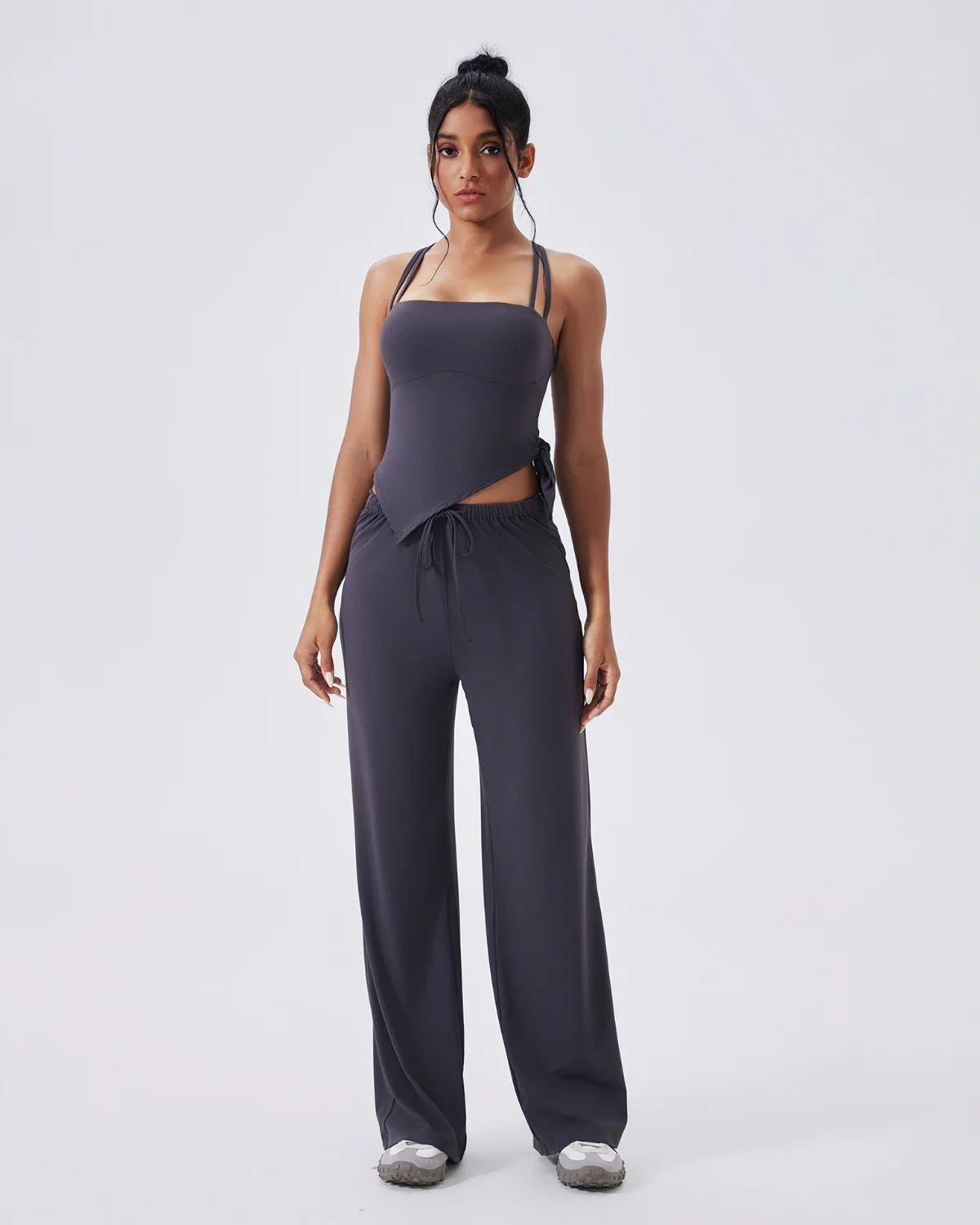Women's Cut-and-Sew Yoga Set NS96 in Slate Violet Gray