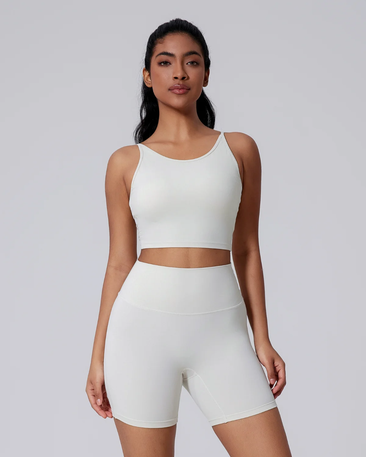 Women's Cut-and-Sew Yoga Set NS97 in White