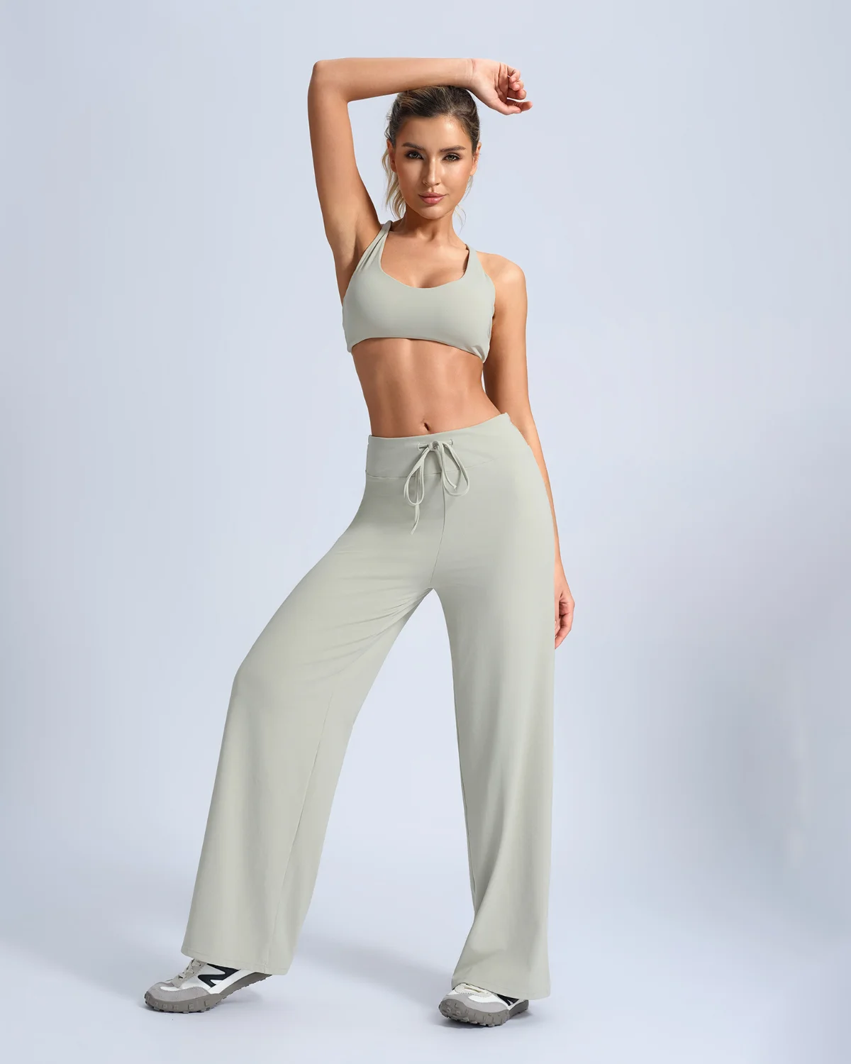 Women's Cut-and-Sew Yoga Set NS98 in Dusty Sage Gray
