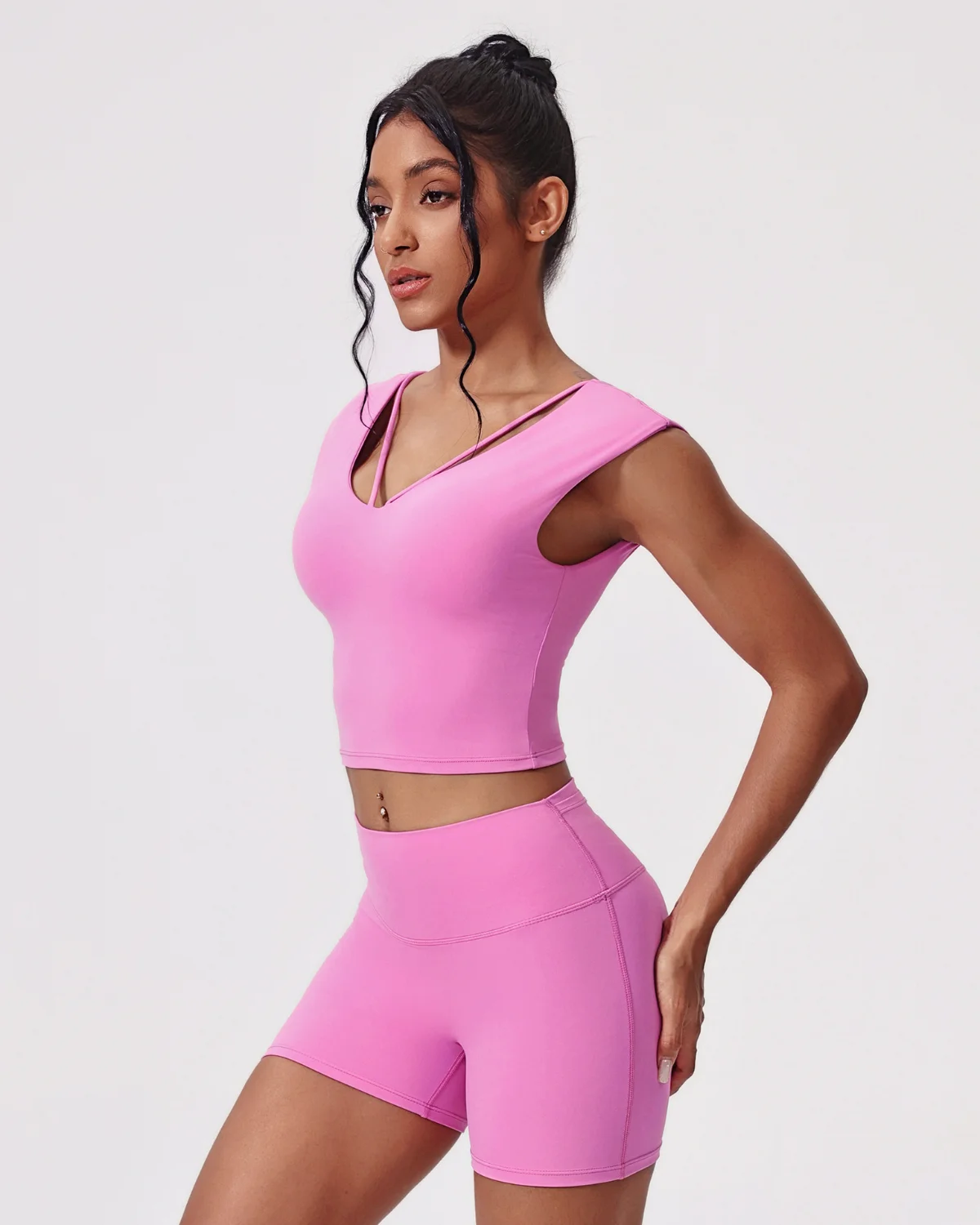 Women's Cut-and-Sew Yoga Set NS99 in Pink