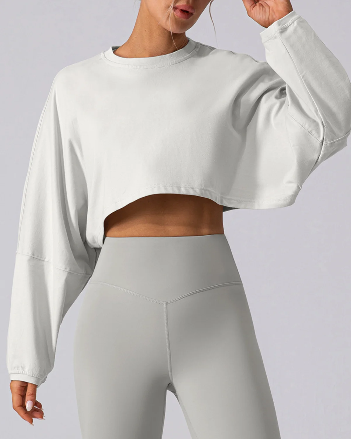 Women's Long-Sleeve Yoga Top NT76 in Light Grey