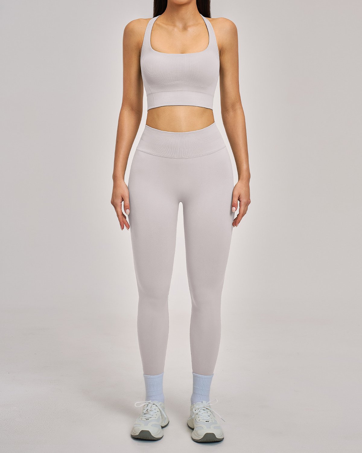 Women's Seamless Yoga Set SS32-2 in Light Grey