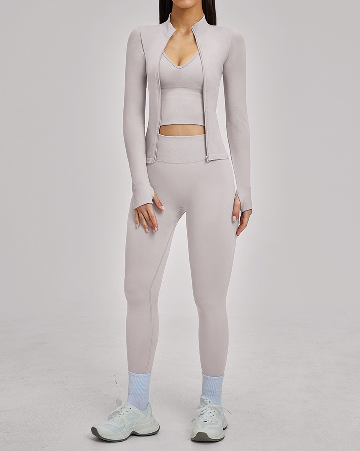 Women's Seamless Yoga Set SS37-1 in Light Grey