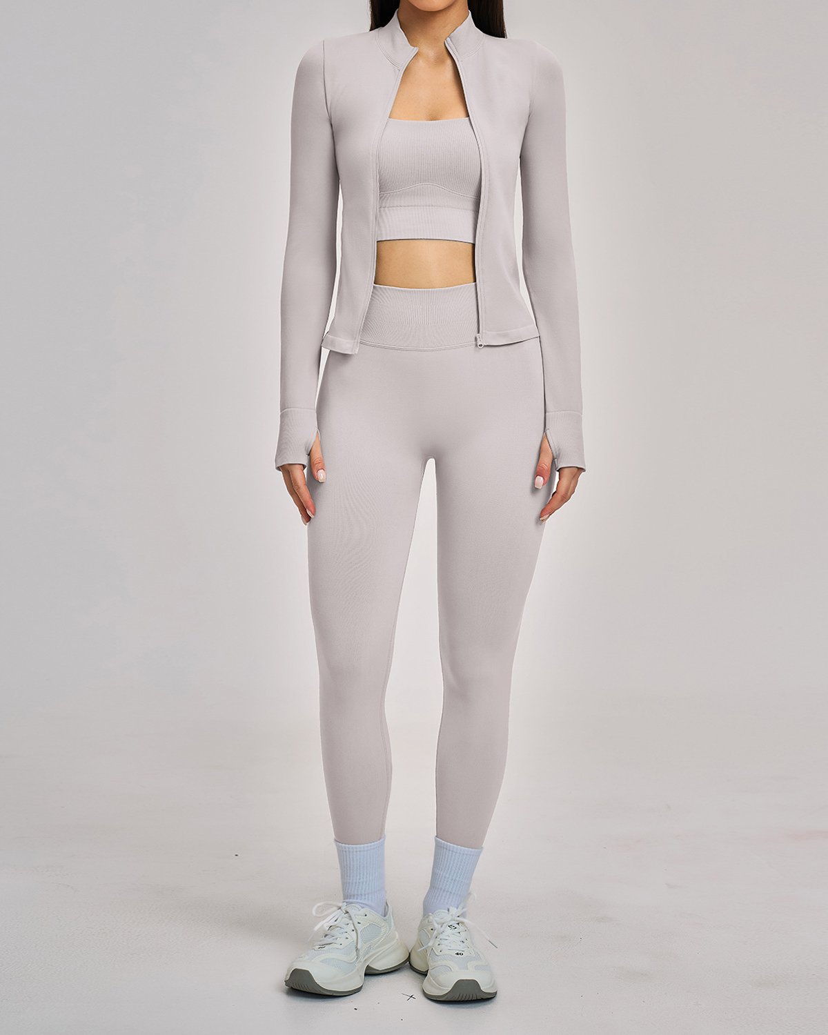 Women's Seamless Yoga Set SS38 in Light Grey