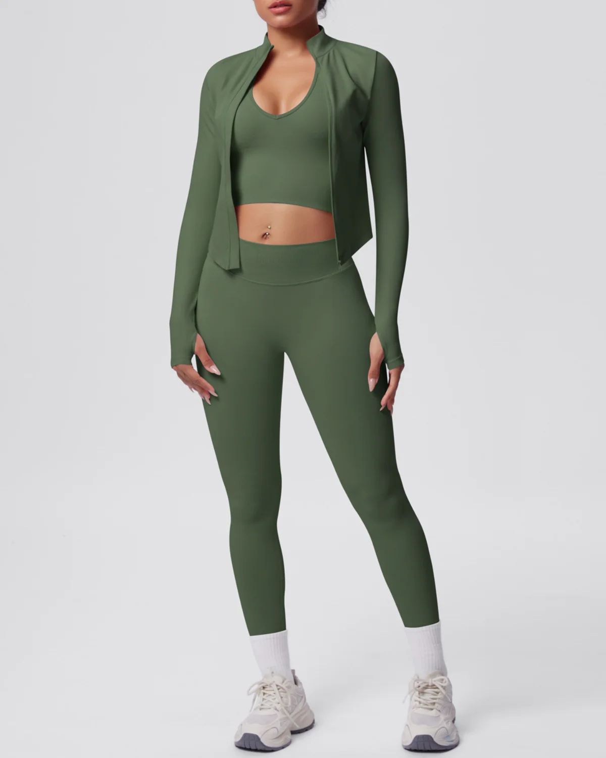 Women's Seamless Yoga Set SS46 in Olive Green