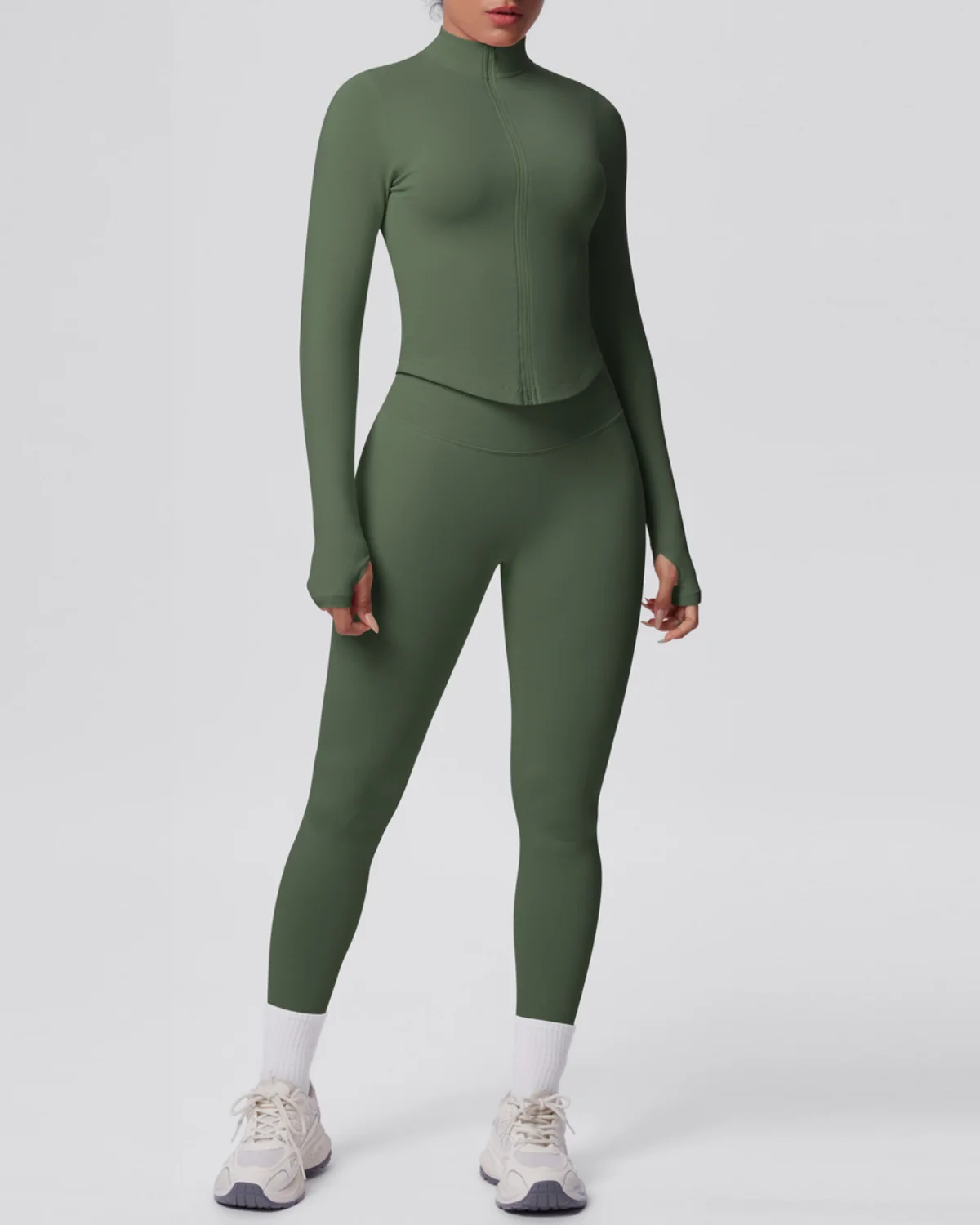Women's Seamless Yoga Set SS53 in Olive Green