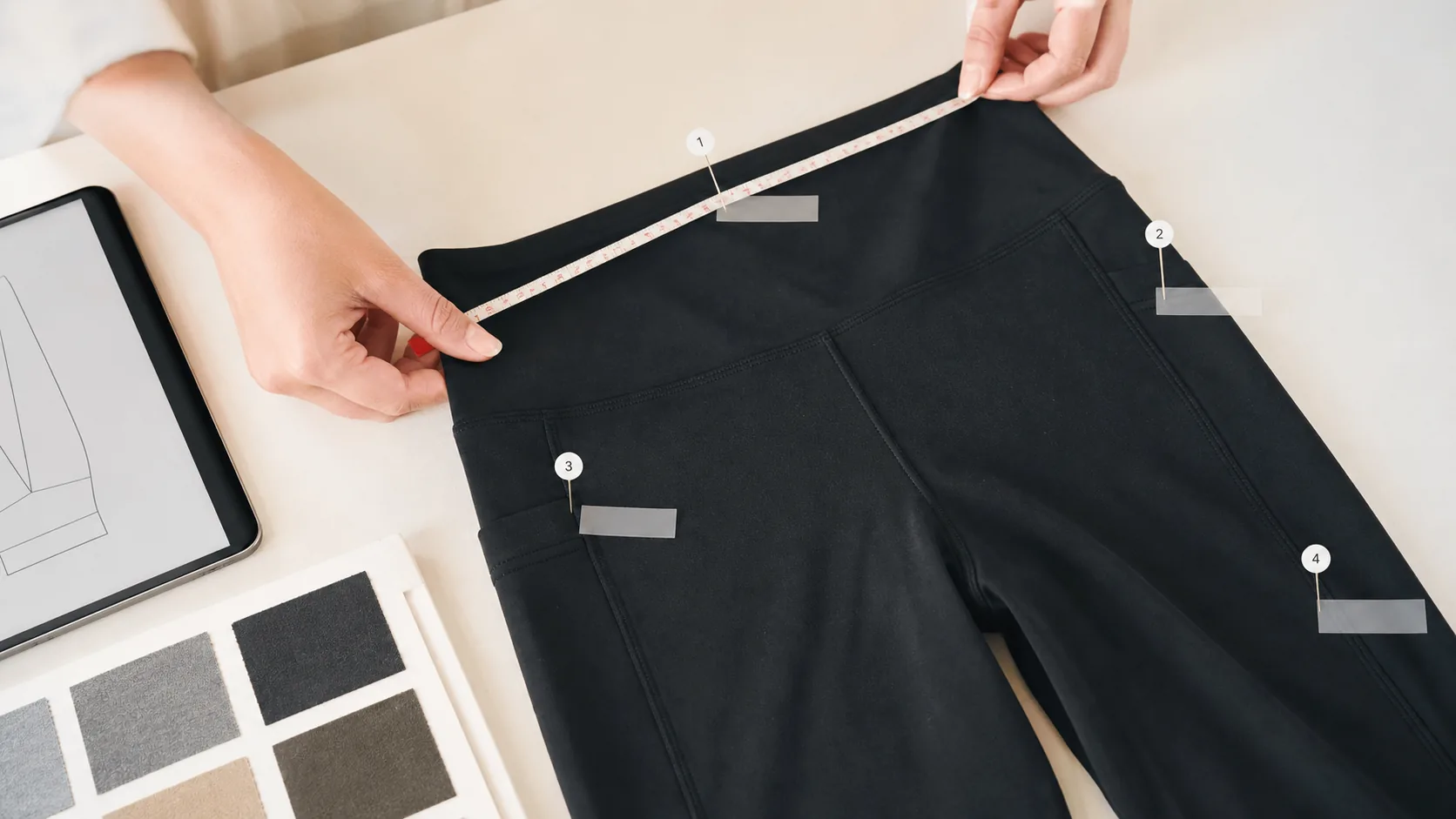 Illustrative measurement points on a leggings sample